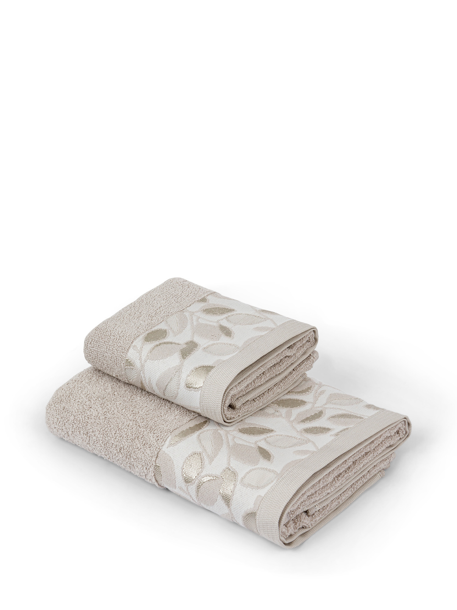 Asciugamano in spugna di puro cotone motivo foglie, Sabbia, large image number 0