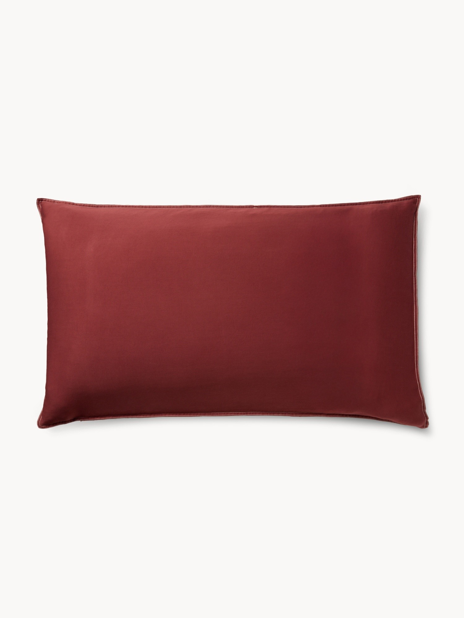 Solid-colored washed cotton sateen pillowcase, Dark Red, large image number 0