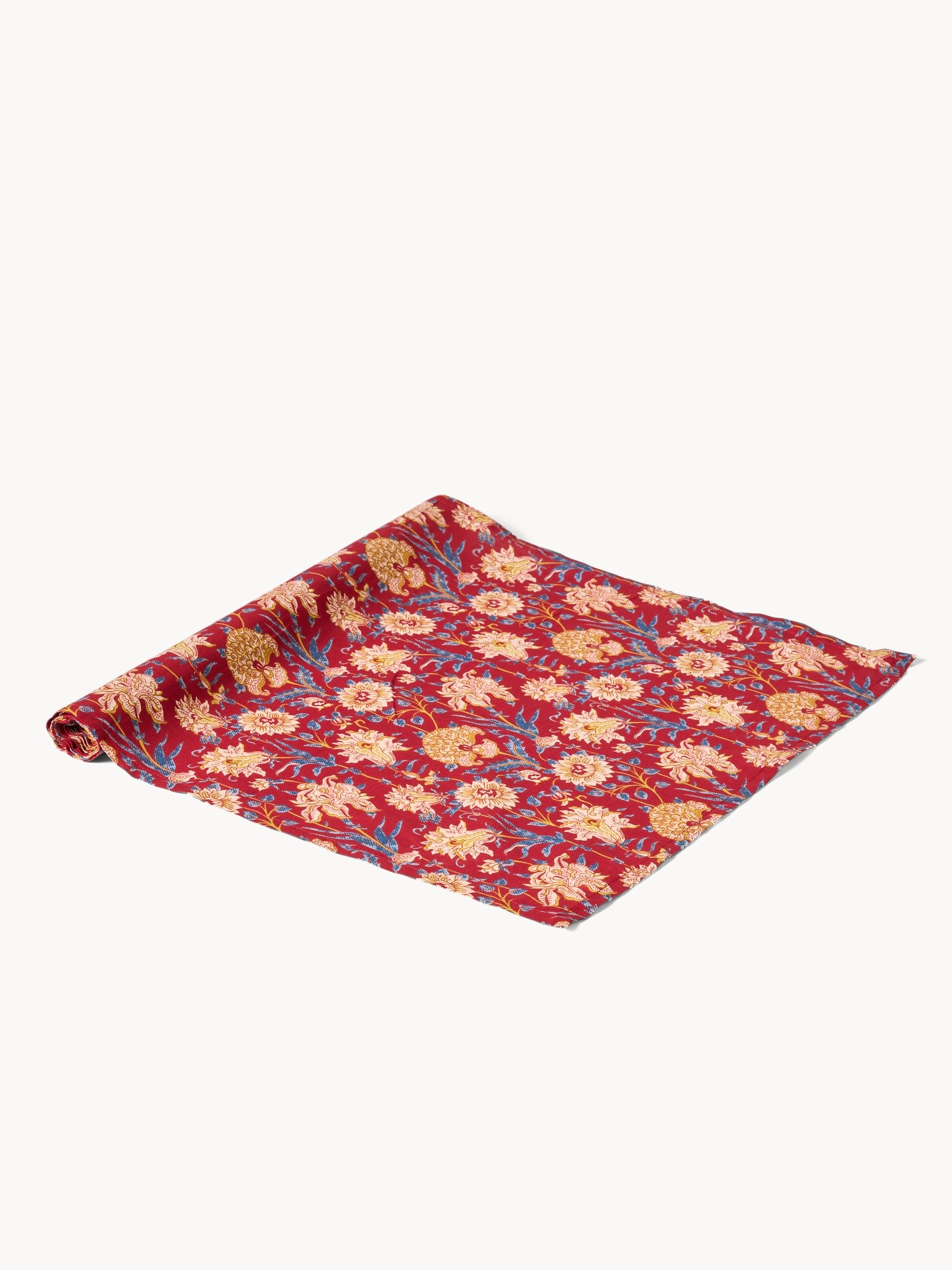 Cotton voile table runner with a block print, Red, large image number 0