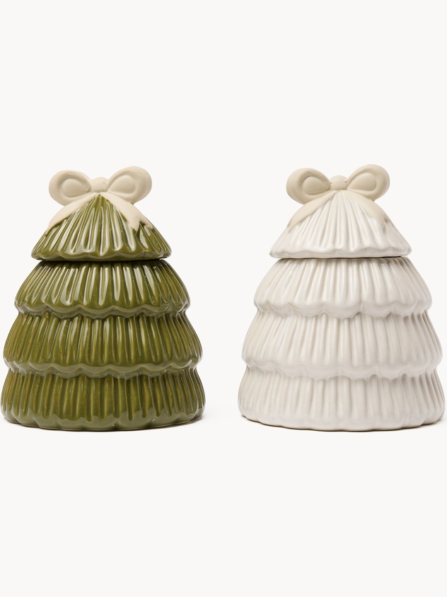 Stoneware jar shaped like a Christmas tree