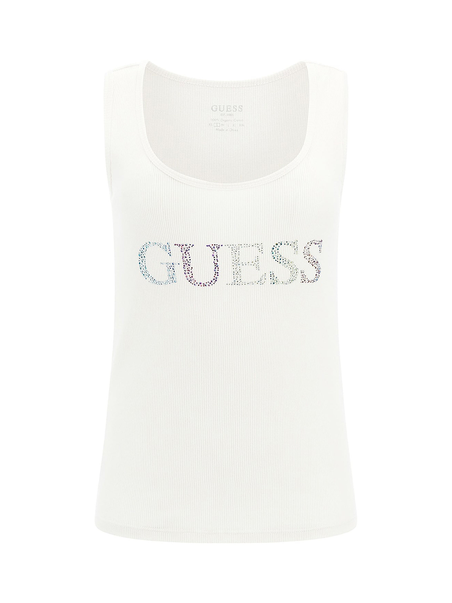 GUESS - Canotta in cotone con logo, Bianco, large image number 0