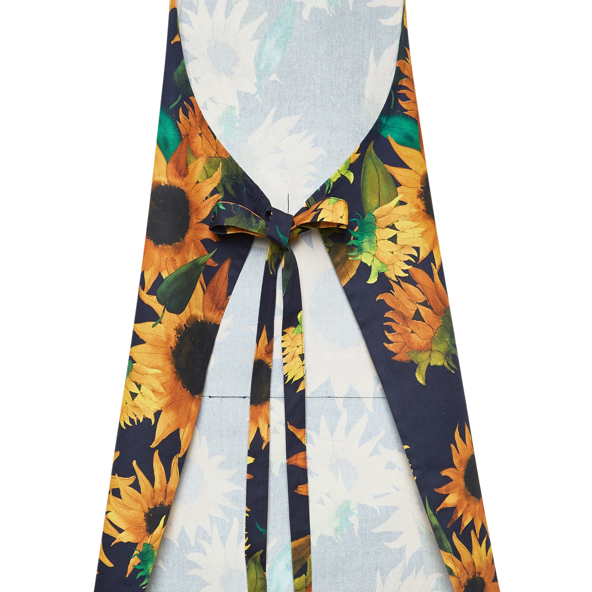 Kitchen apron in cotton twill with sunflowers print, Dark Blue, large image number 1