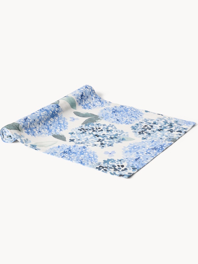 Runner in panama di cotone con stampa ortensie