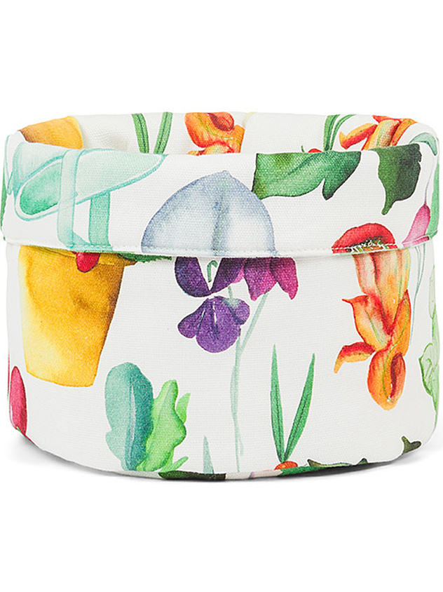 Vegetable print cotton panama storage basket