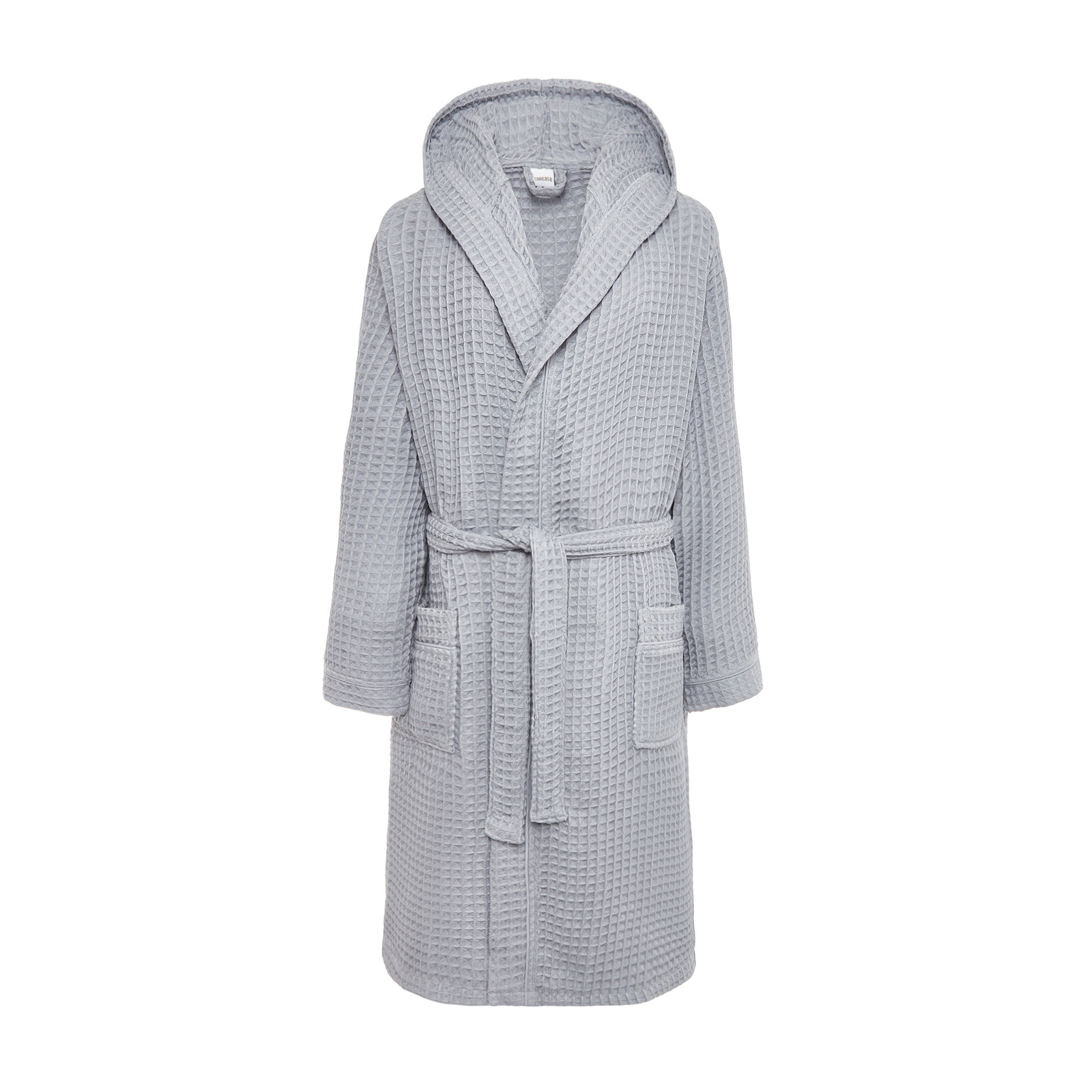 Solid color honeycomb cotton bathrobe, Grey, large image number 1