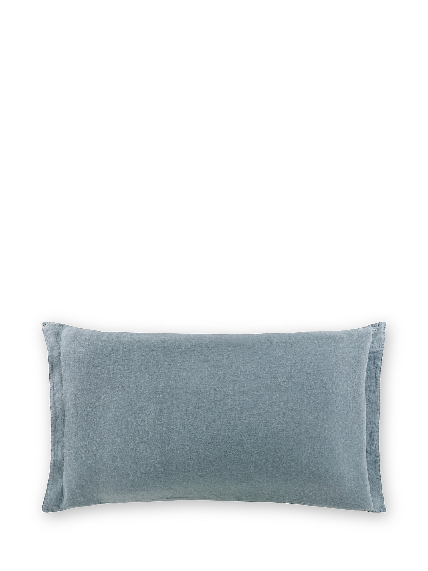Zefiro plain color linen and cotton pillowcase, Blue, large image number 0