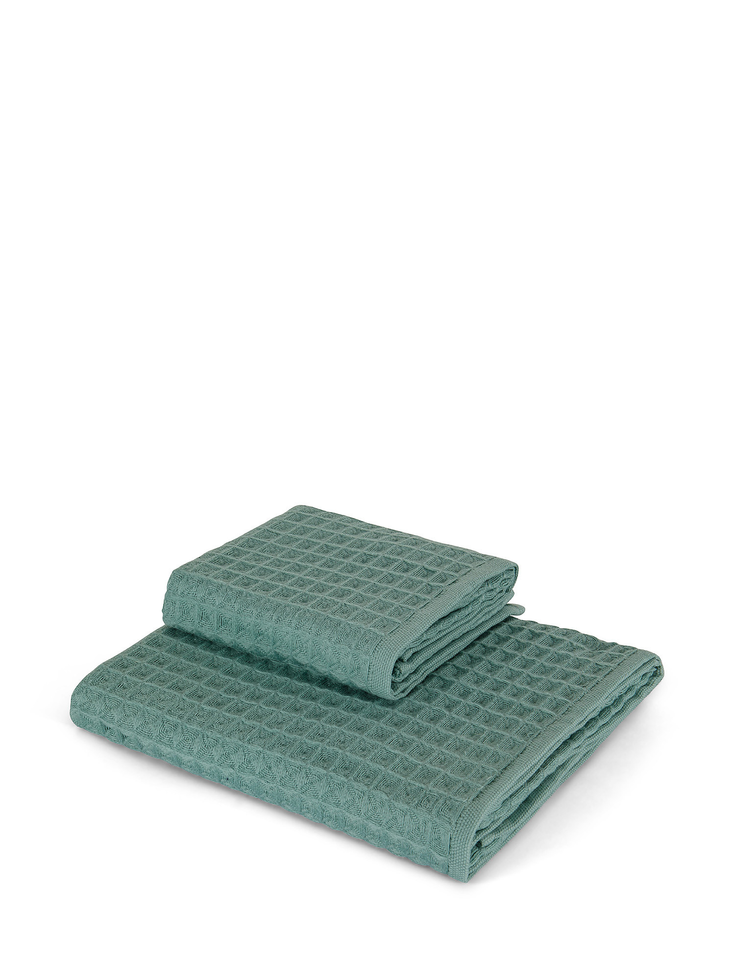 Set of 2 solid color honeycomb cotton towels, Green, large image number 1