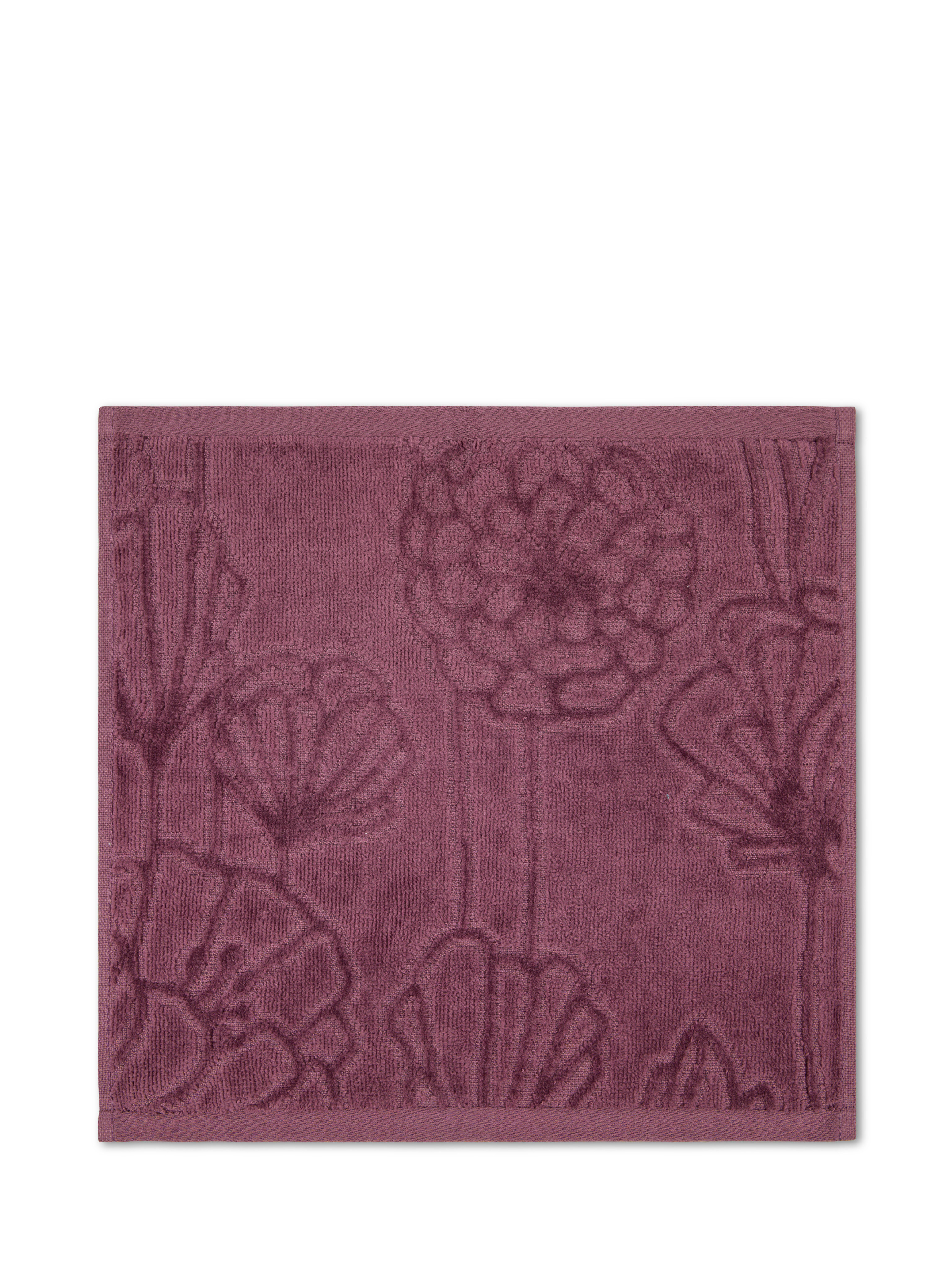 Set of 2 velor cotton washcloths with floral pattern, Purple, large image number 2