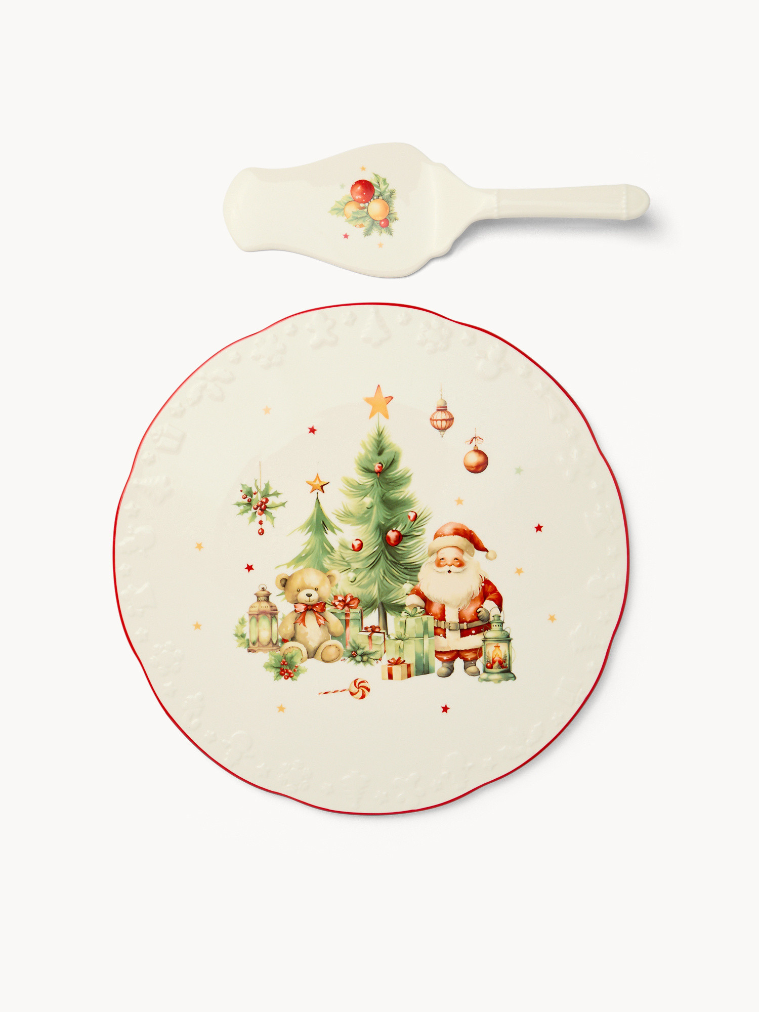 Piatto da portata con paletta in porcellana Natale vintage, Bianco, large image number 0