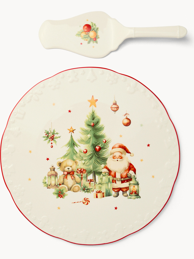 Vintage Christmas porcelain serving dish with spatula