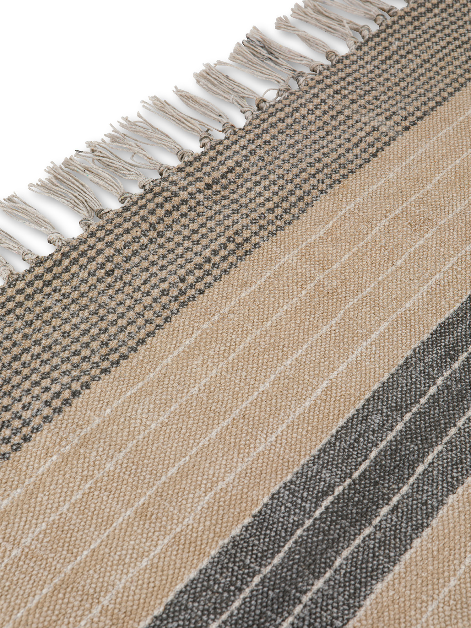 Geometric motif cotton rug, Beige, large image number 1