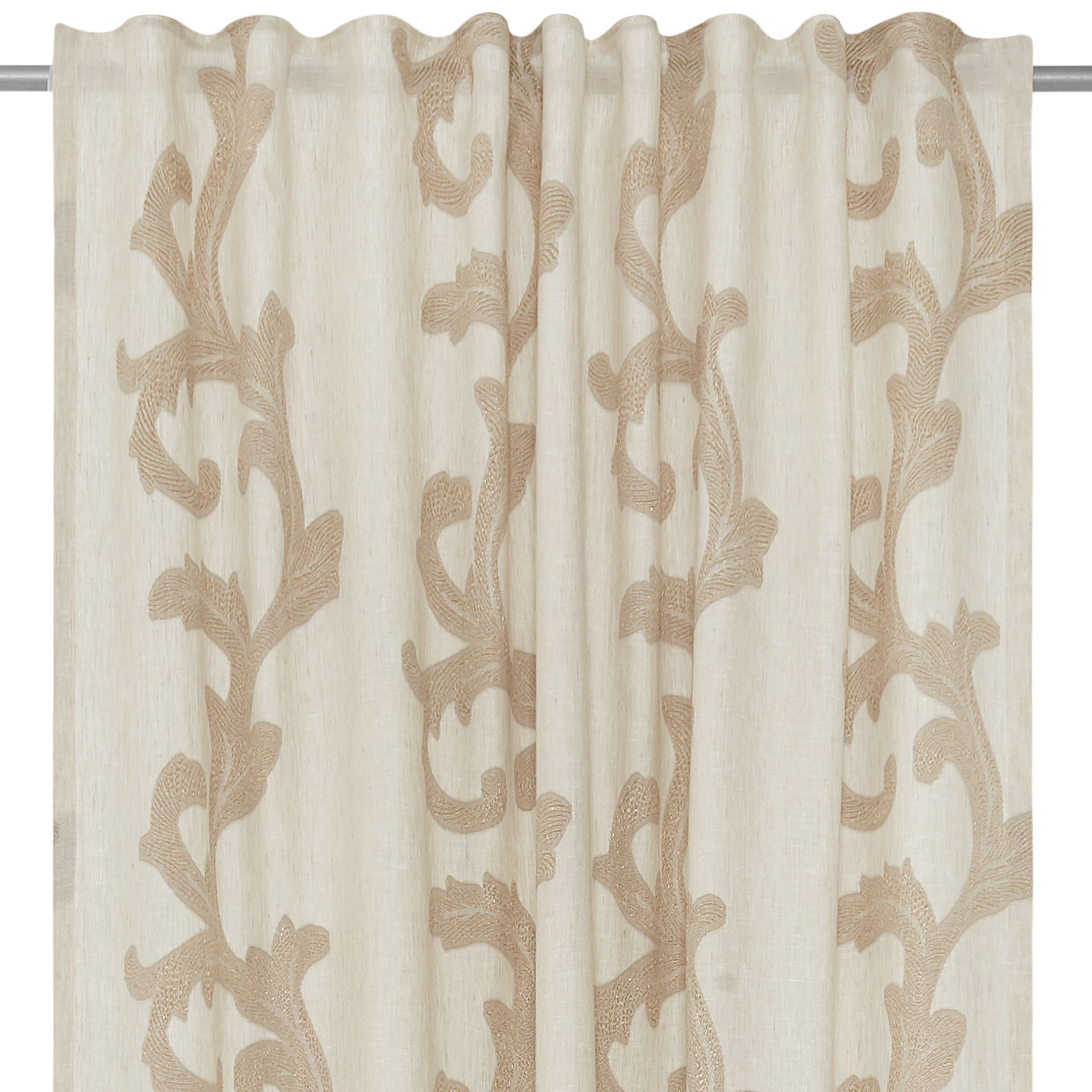 Jacquard linen blend curtain with hidden loops, Light Beige, large image number 2