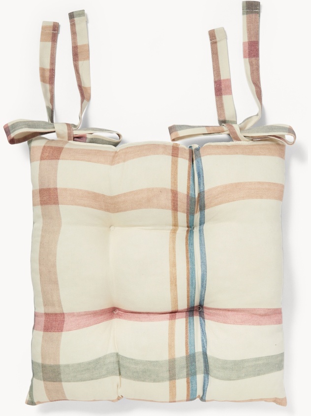 Cuscino da sedia in panama di cotone con stampa check - Prezzo di lancio