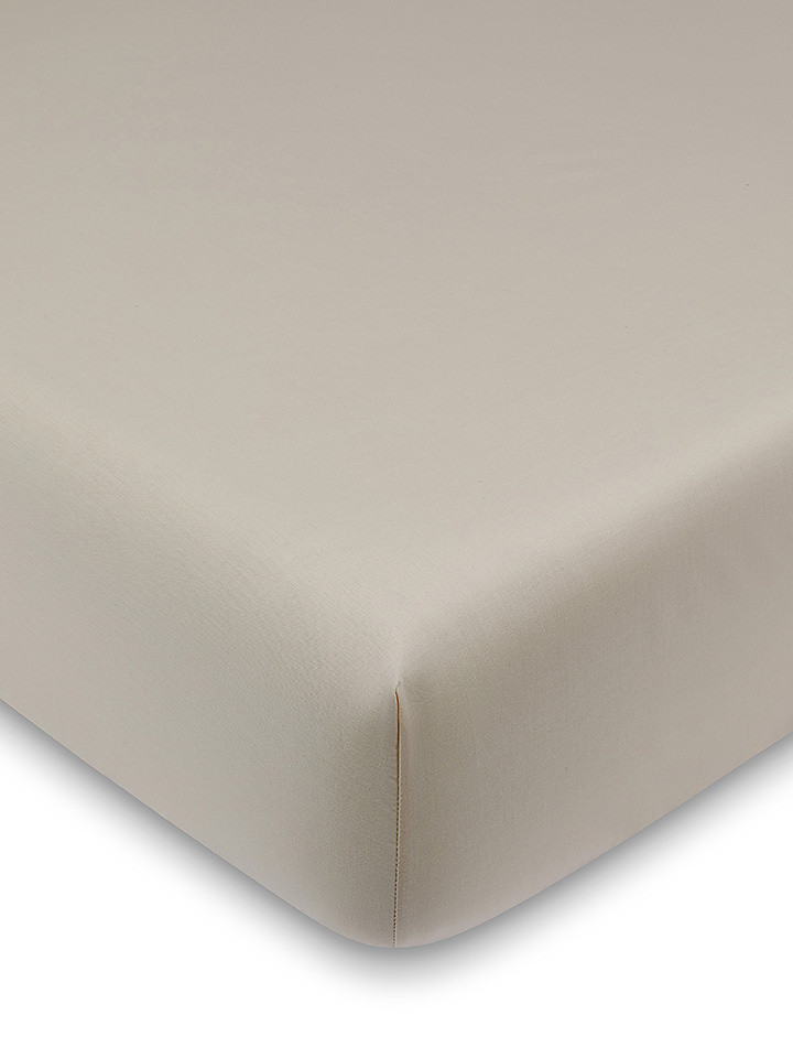 Solid color percale cotton fitted sheet, White Milk, large image number 0