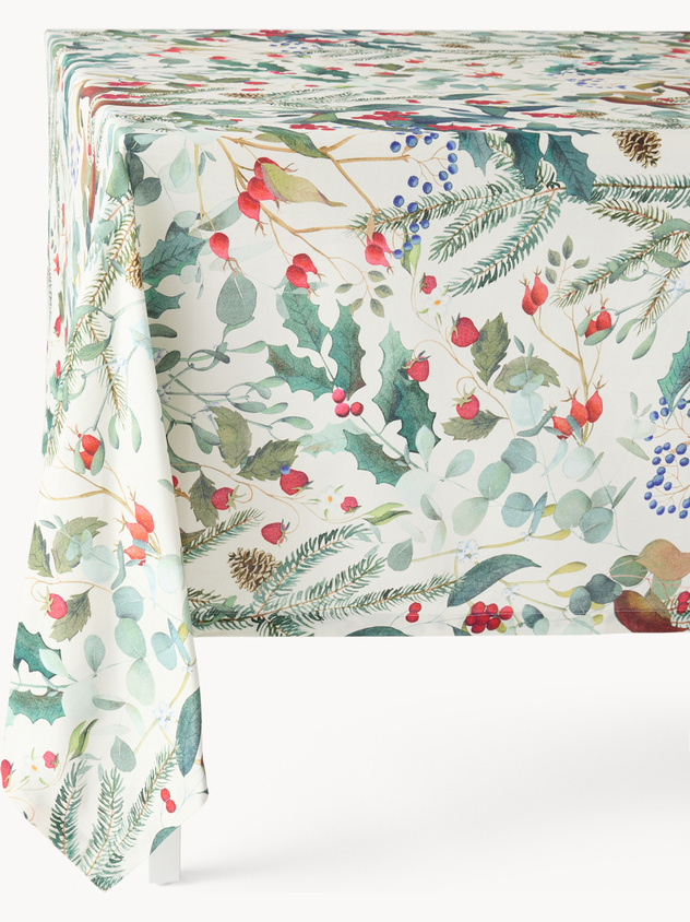 Cotton panama tablecloth with berry print