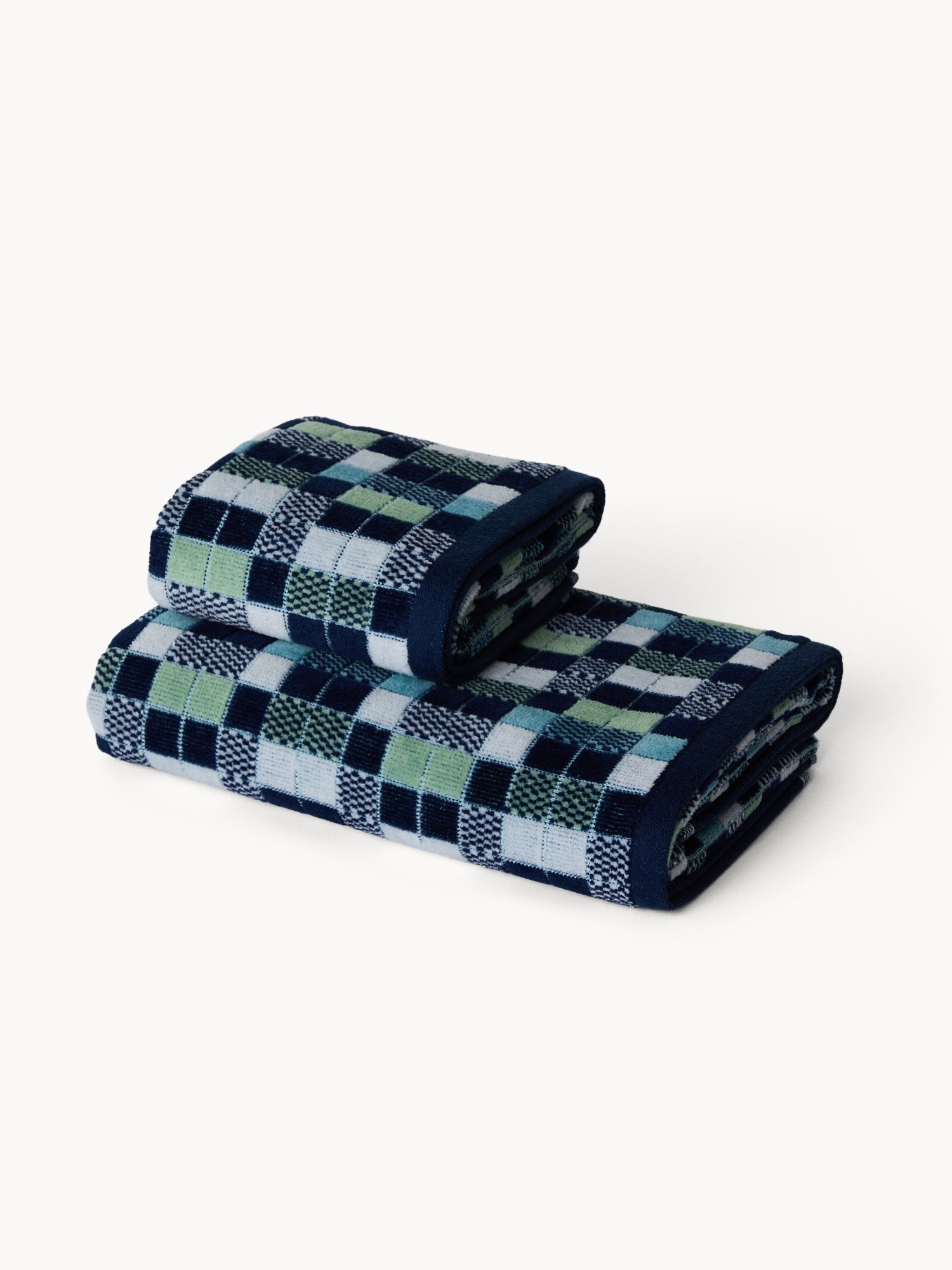 Asciugamano  in velour di puro cotone con fantasia a quadri - Prezzo di lancio, Blu, large image number 0