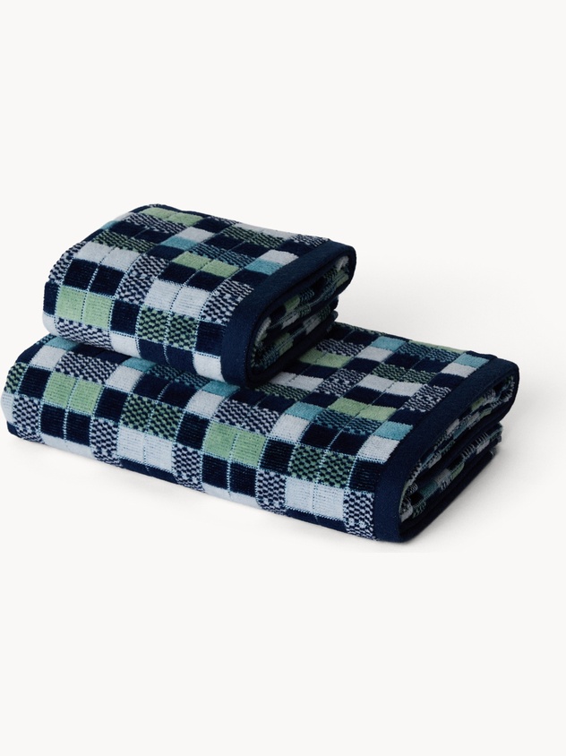 Asciugamano  in velour di puro cotone con fantasia a quadri - Prezzo di lancio