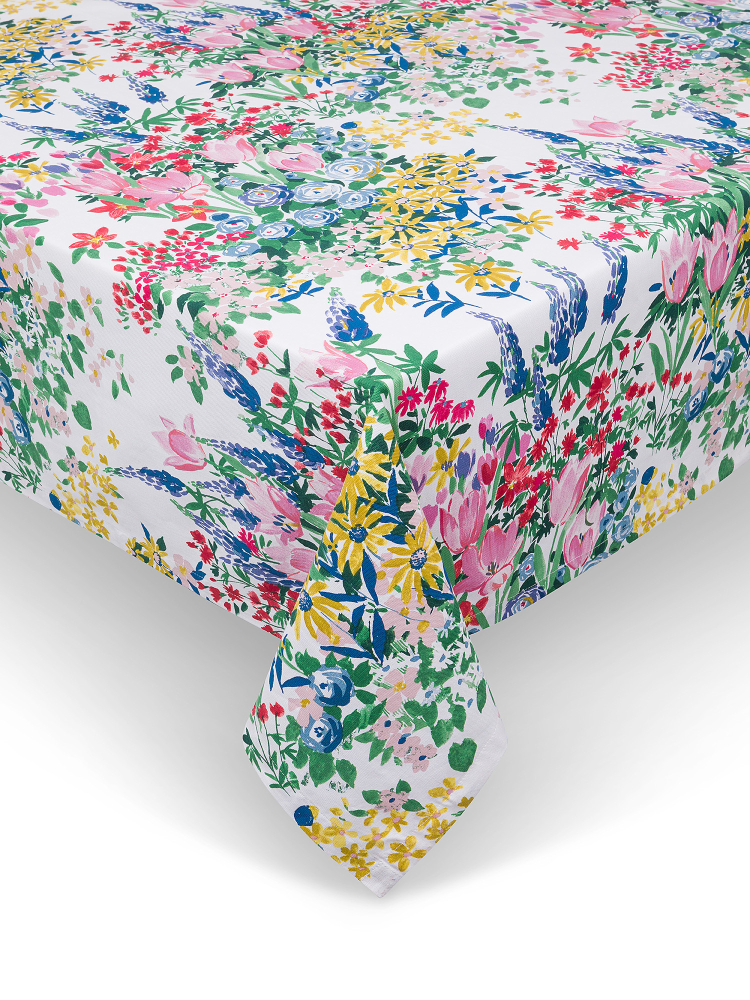 Tovaglia idrorepellente panama di cotone stampa fiori, Multicolor, large image number 0
