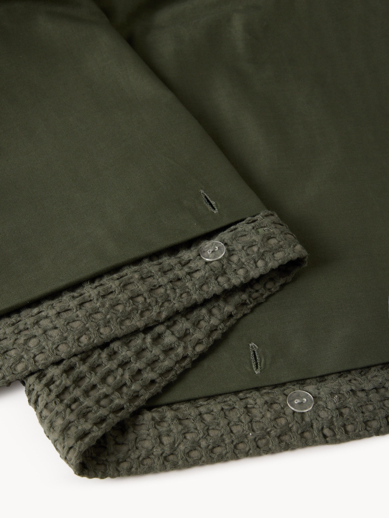 Pure washed cotton waffle-weave pillowcase, Olive Green, large image number 3