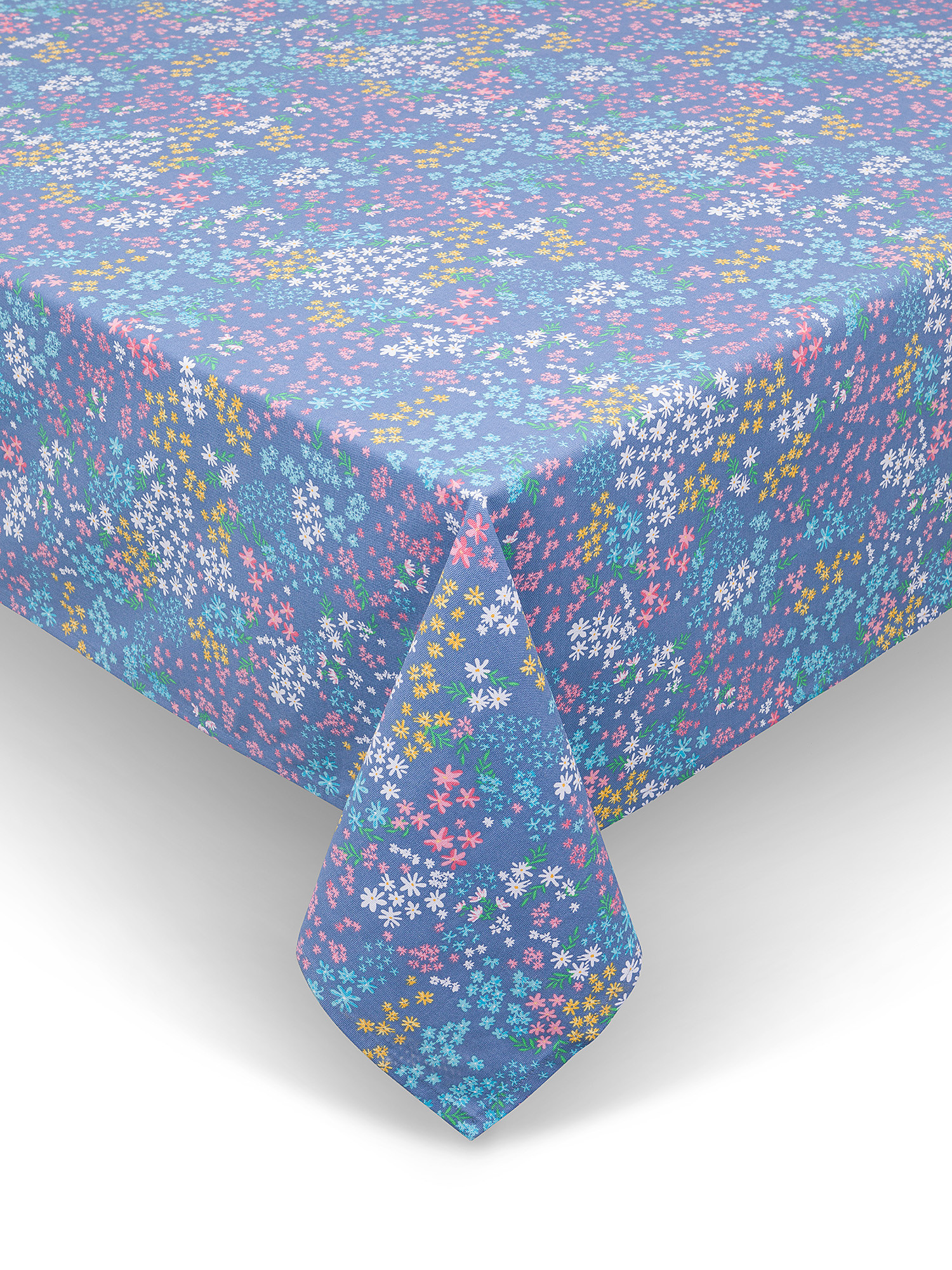 Pure cotton tablecloth with flower print, Blue, large image number 0