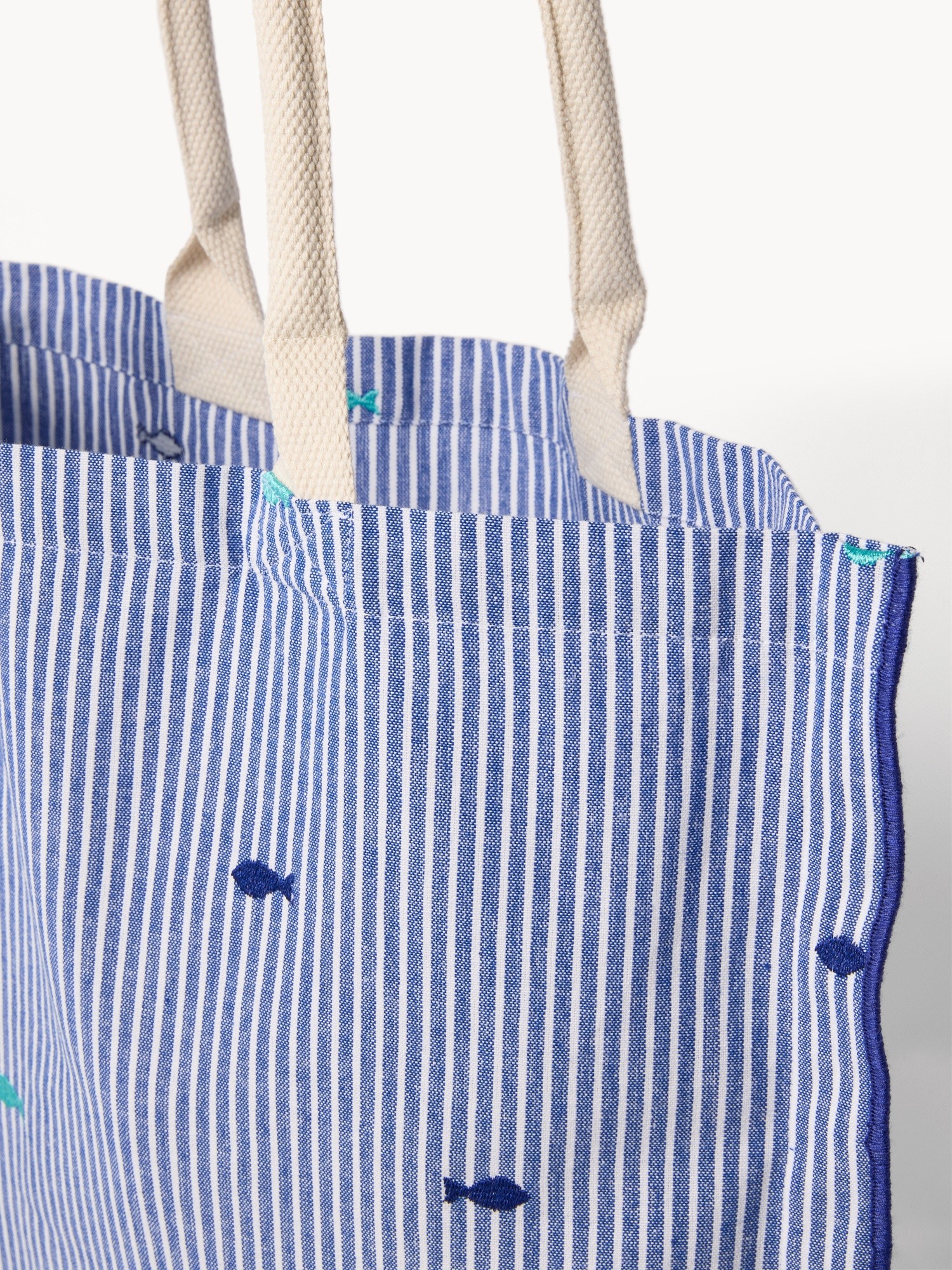Striped cotton tote bag with fish embroidery, White / Blue, large image number 2