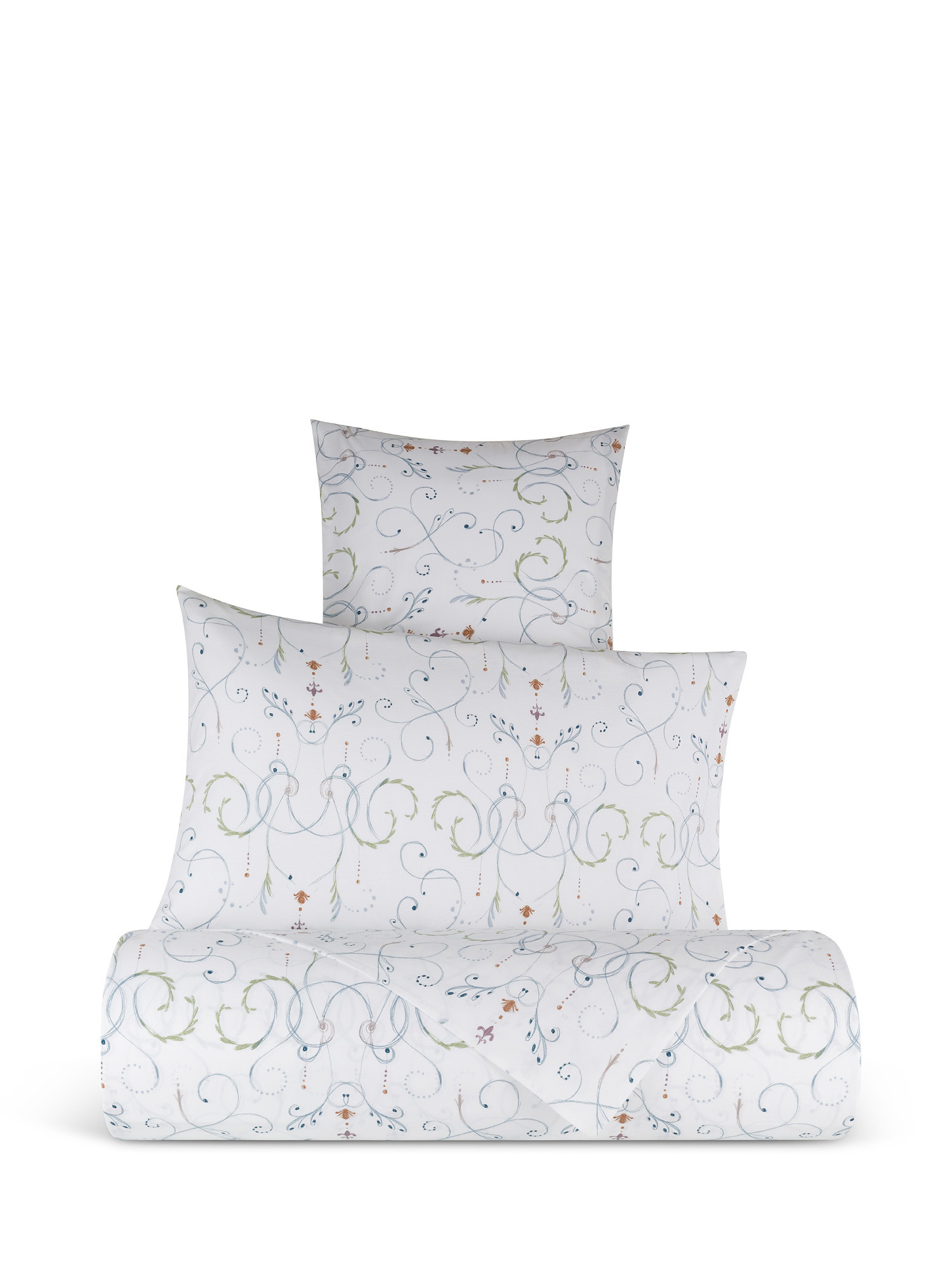 Parure lenzuolo cotone percalle motivo ornamentale, Bianco, large image number 0