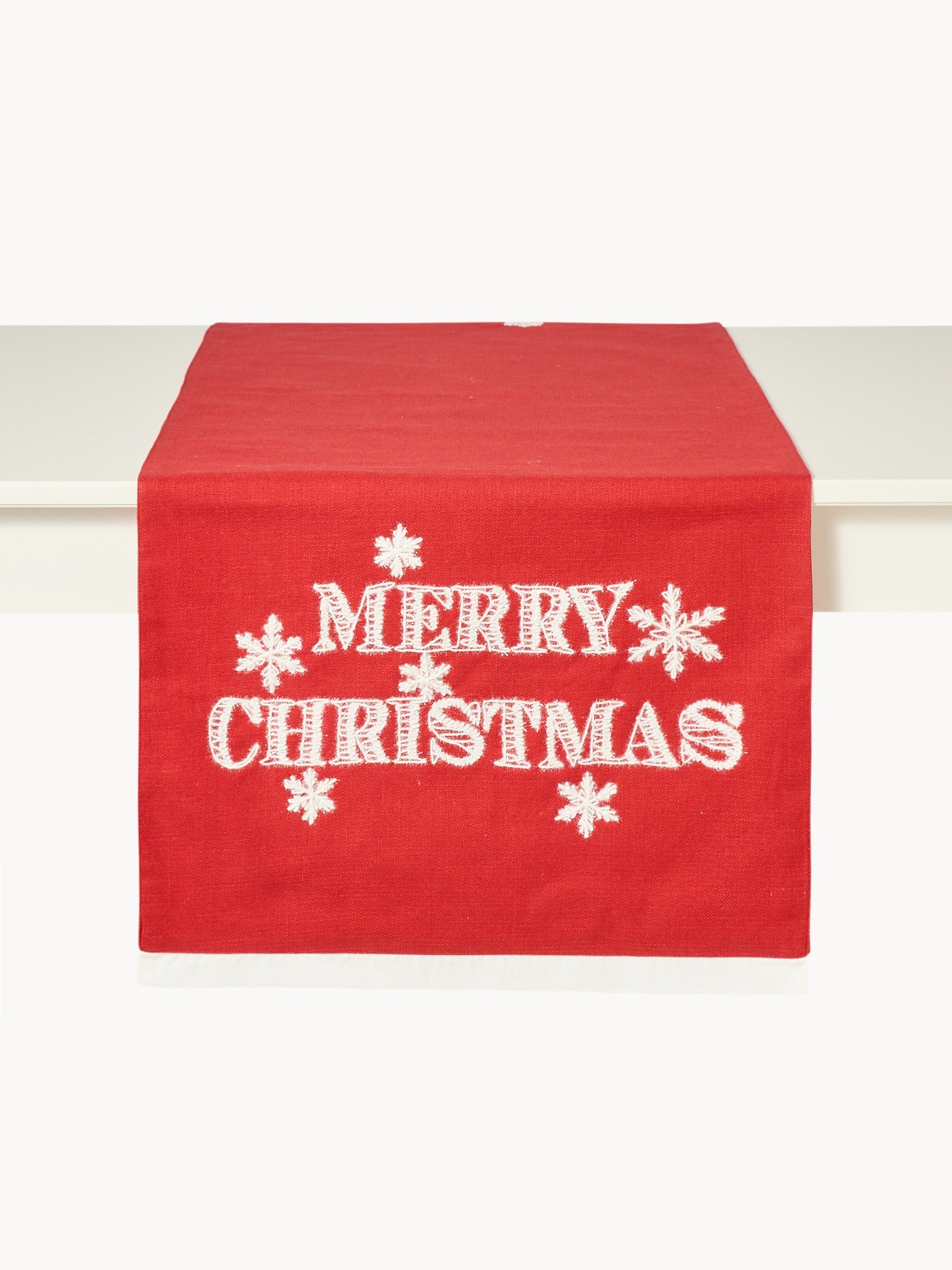 Pure cotton slub table runner with embroidery, Red, large image number 1