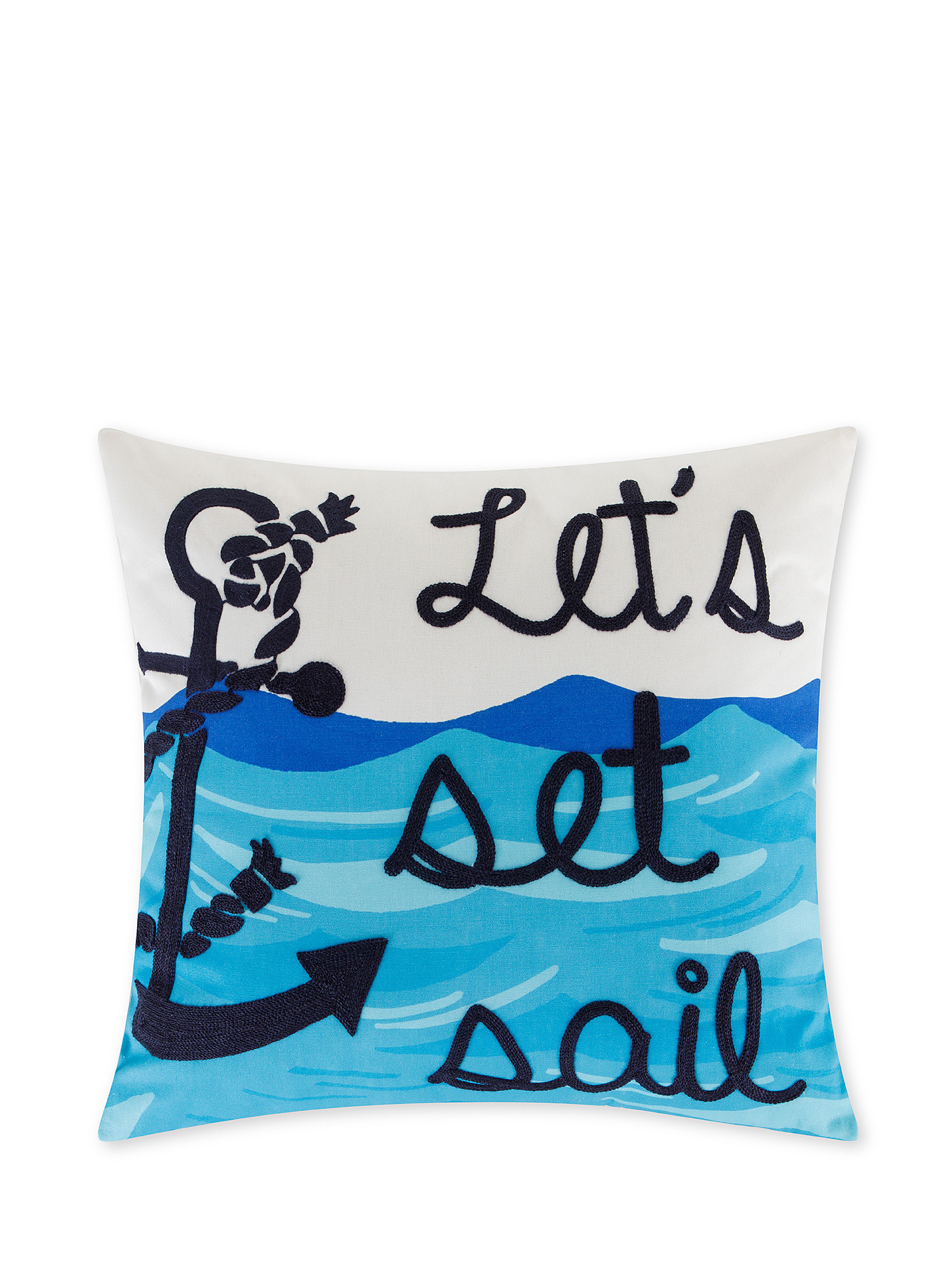 Cuscino ricamo Let's sail 45x45cm, Bianco, large image number 0