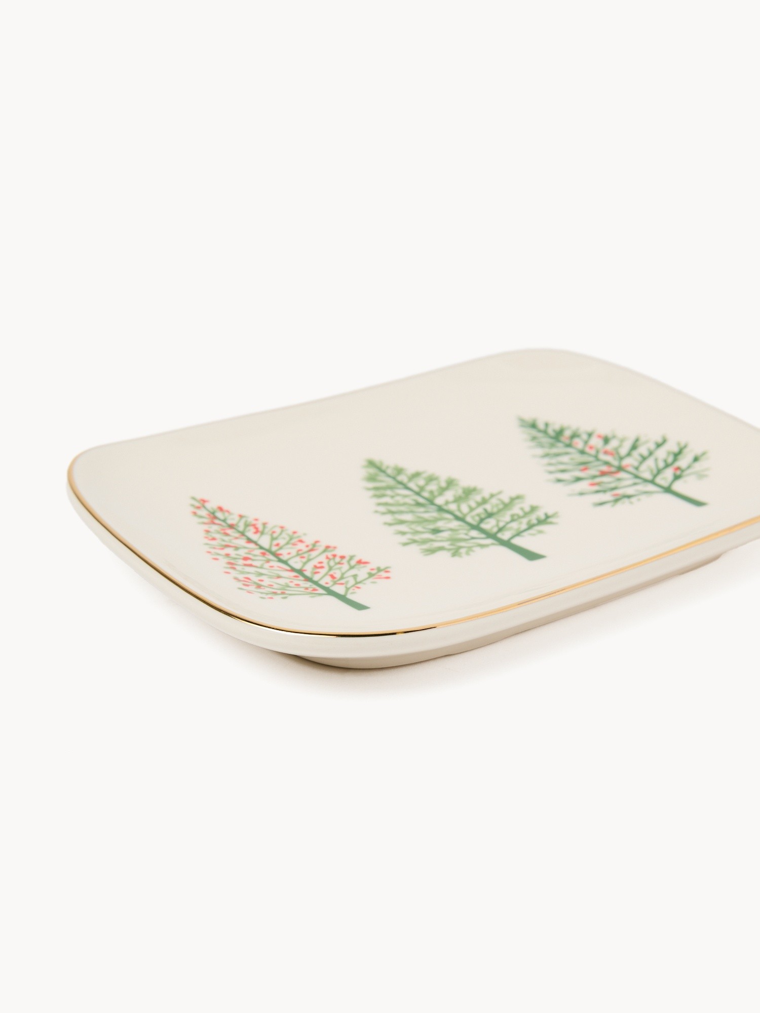 Stoneware small plate with a Christmas tree motif, Verde/Oro, large image number 1