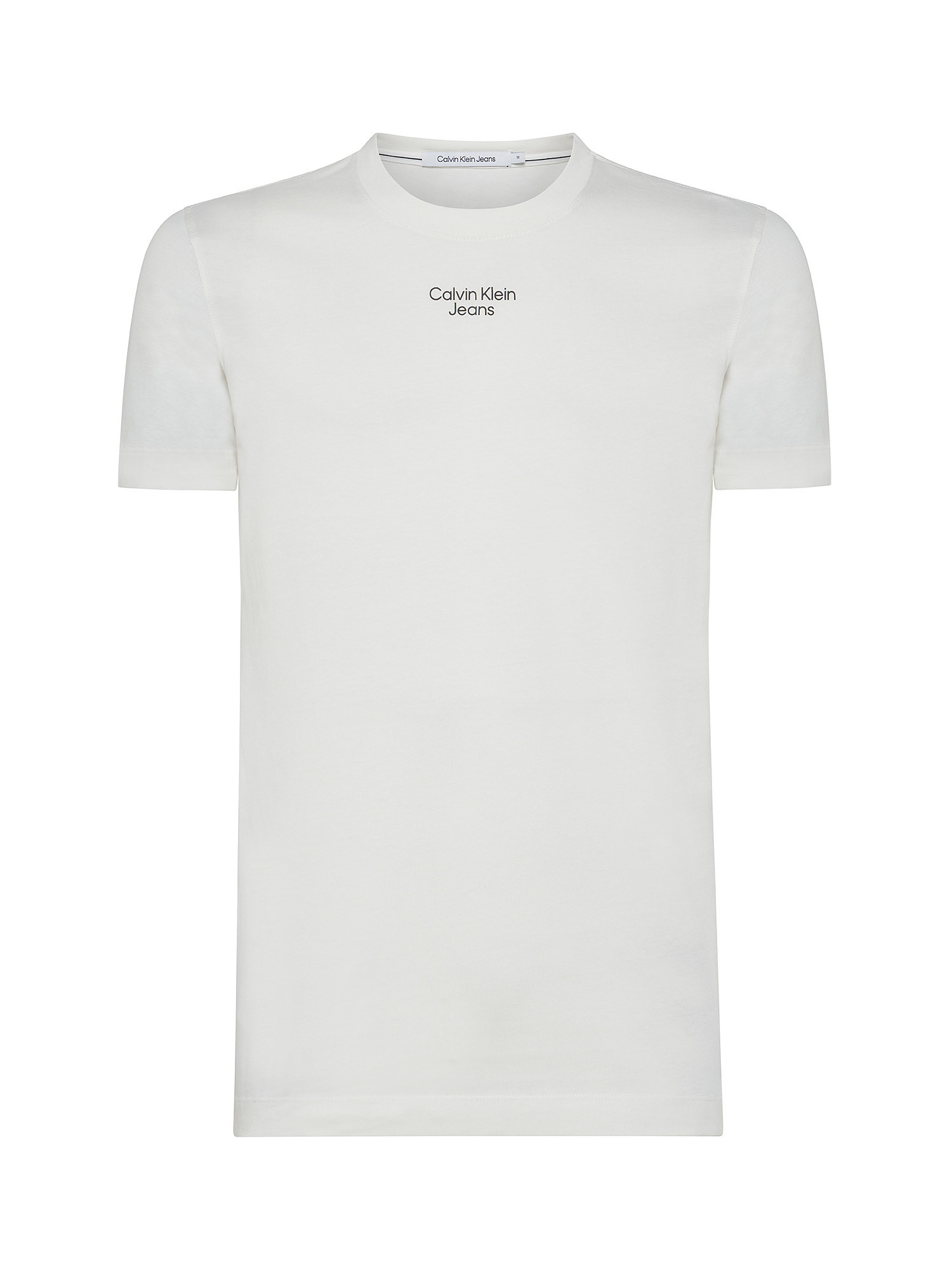 Calvin Klein Jeans - T-shirt slim fit in cotone con logo, Bianco, large image number 0