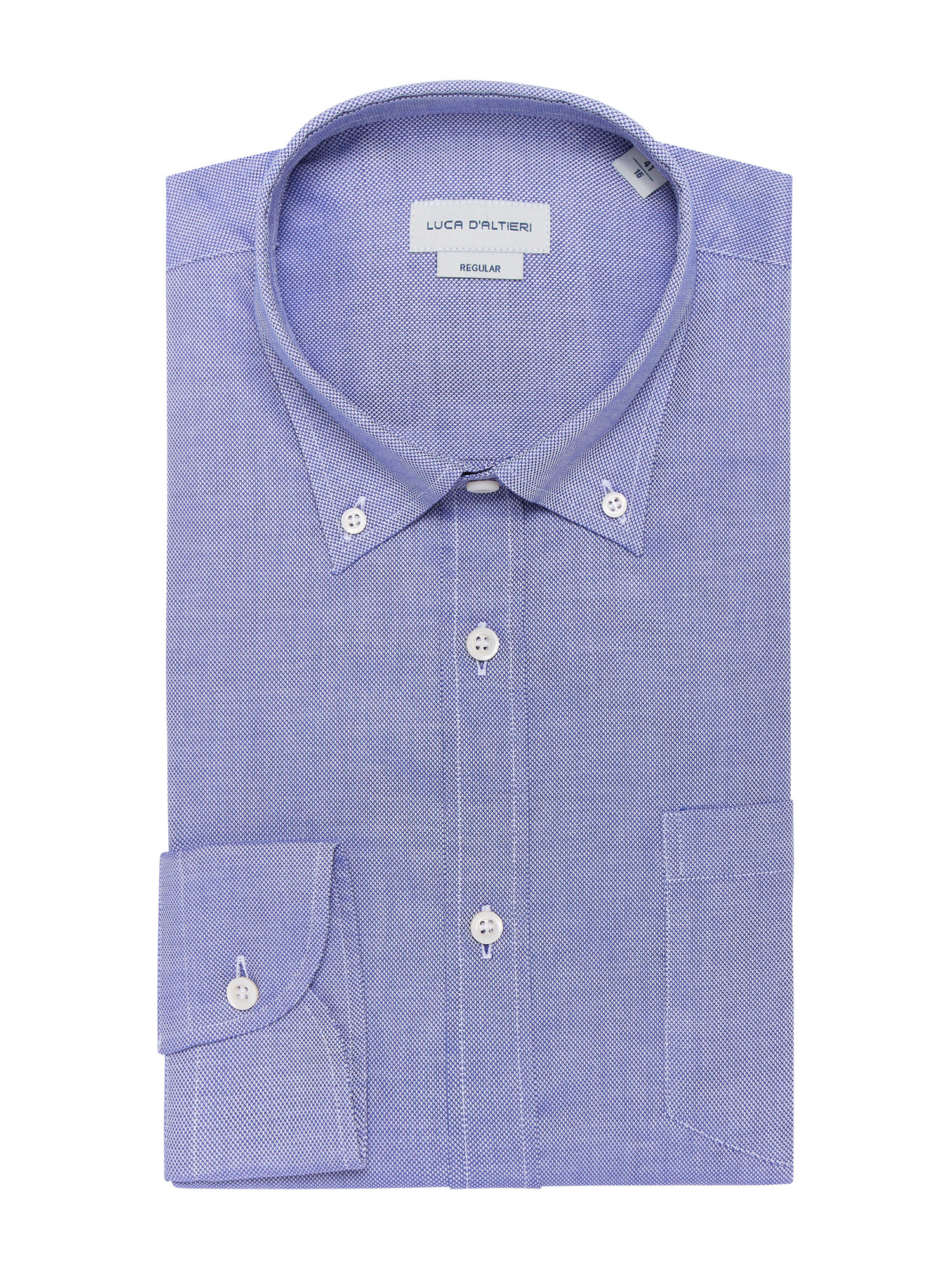 Luca D'Altieri - Regular fit chasuble shirt in pure textured cotton, Light Blue, large image number 0