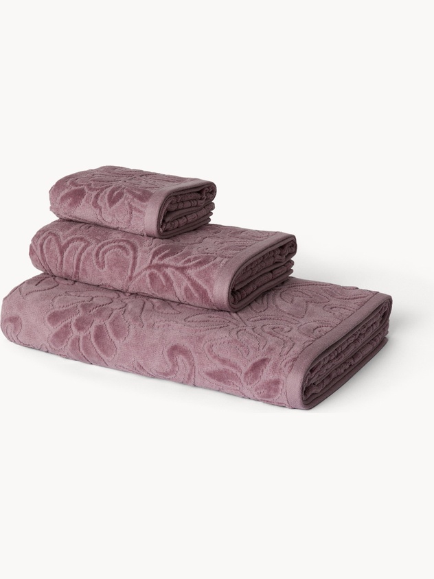 Asciugamano con fantasia damascata in puro cotone velour - Prezzo di lancio