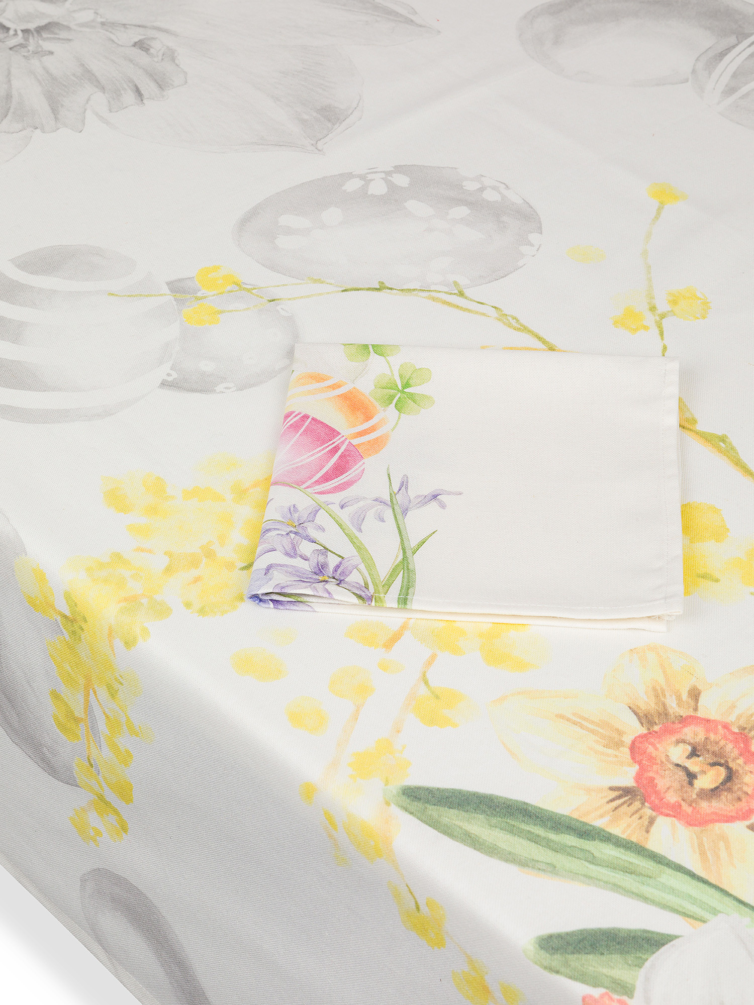 Tablecloth and napkins in recycled cotton and linen Radici collection by Tessitura Randi, White, large image number 1