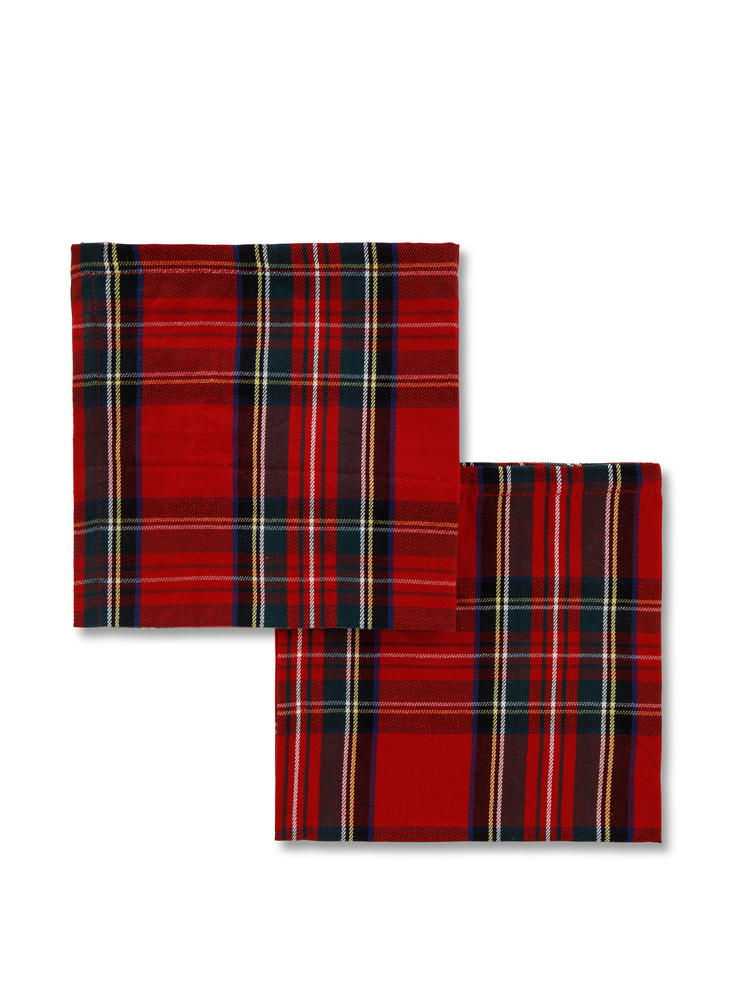 Set of 2 tartan cotton twill napkins, Red, large image number 0