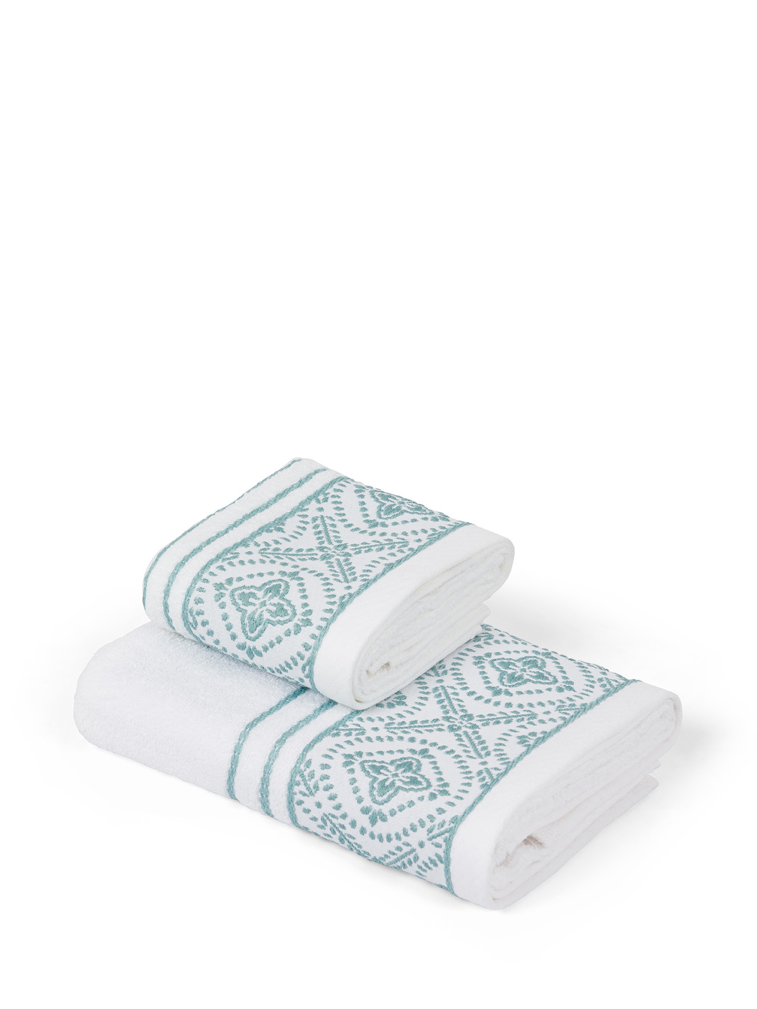 Set 2 asciugamani in spugna di cotone con motivo ornamentale, Azzurro, large image number 0