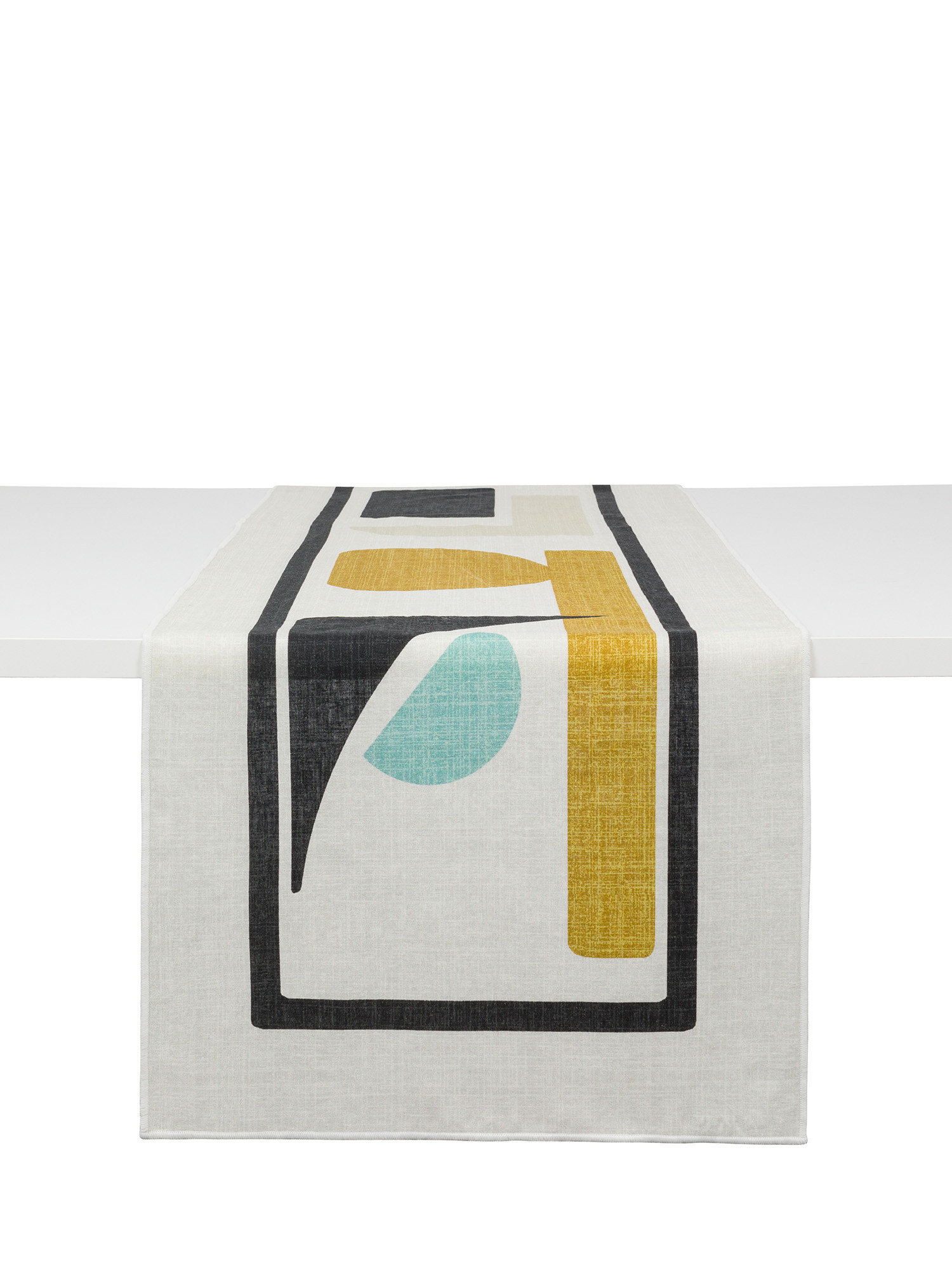 Linen blend runner with geometric print, Multicolor, large image number 0
