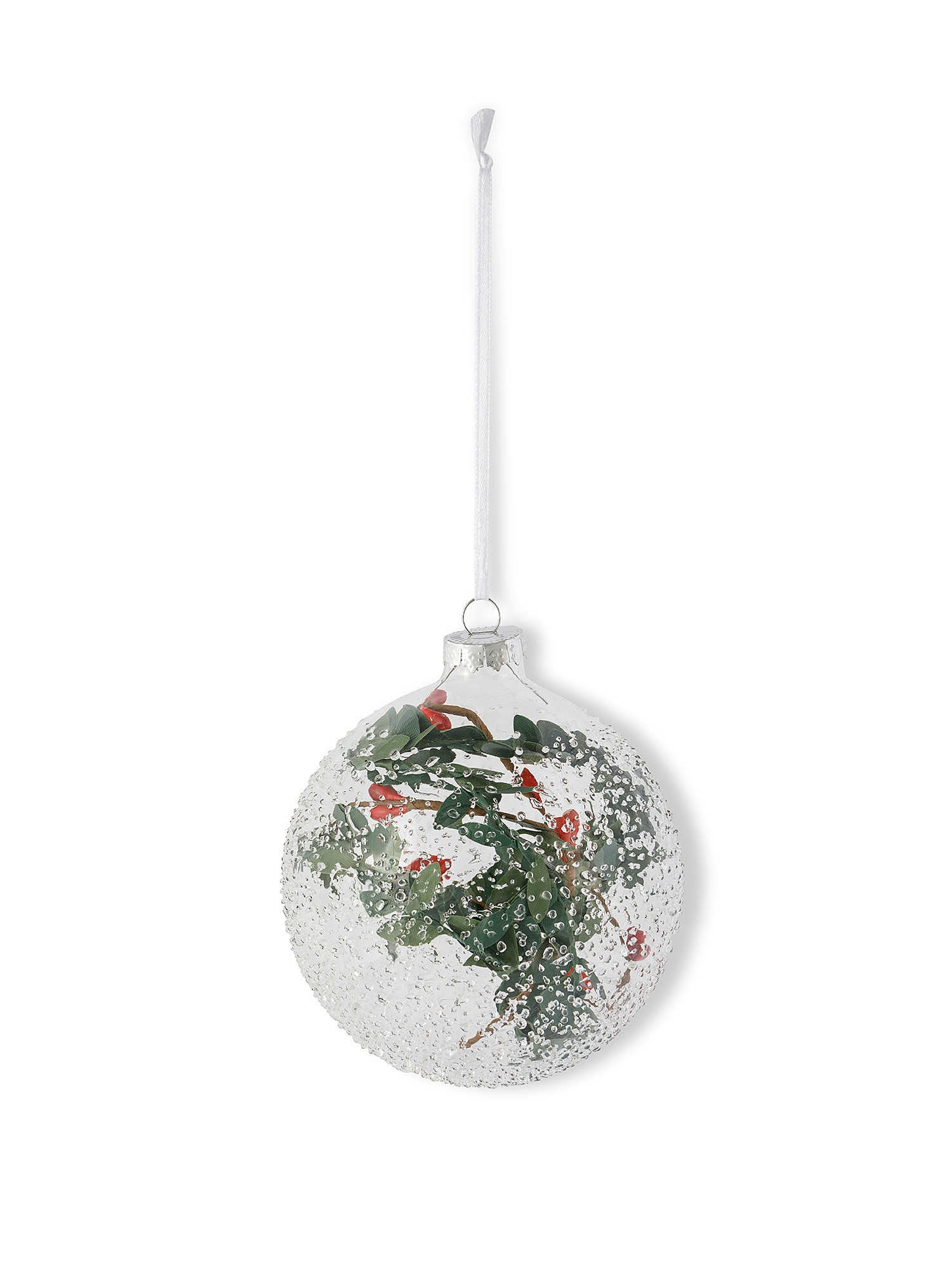 Hand decorated glass sphere with branches and berries, White, large image number 0