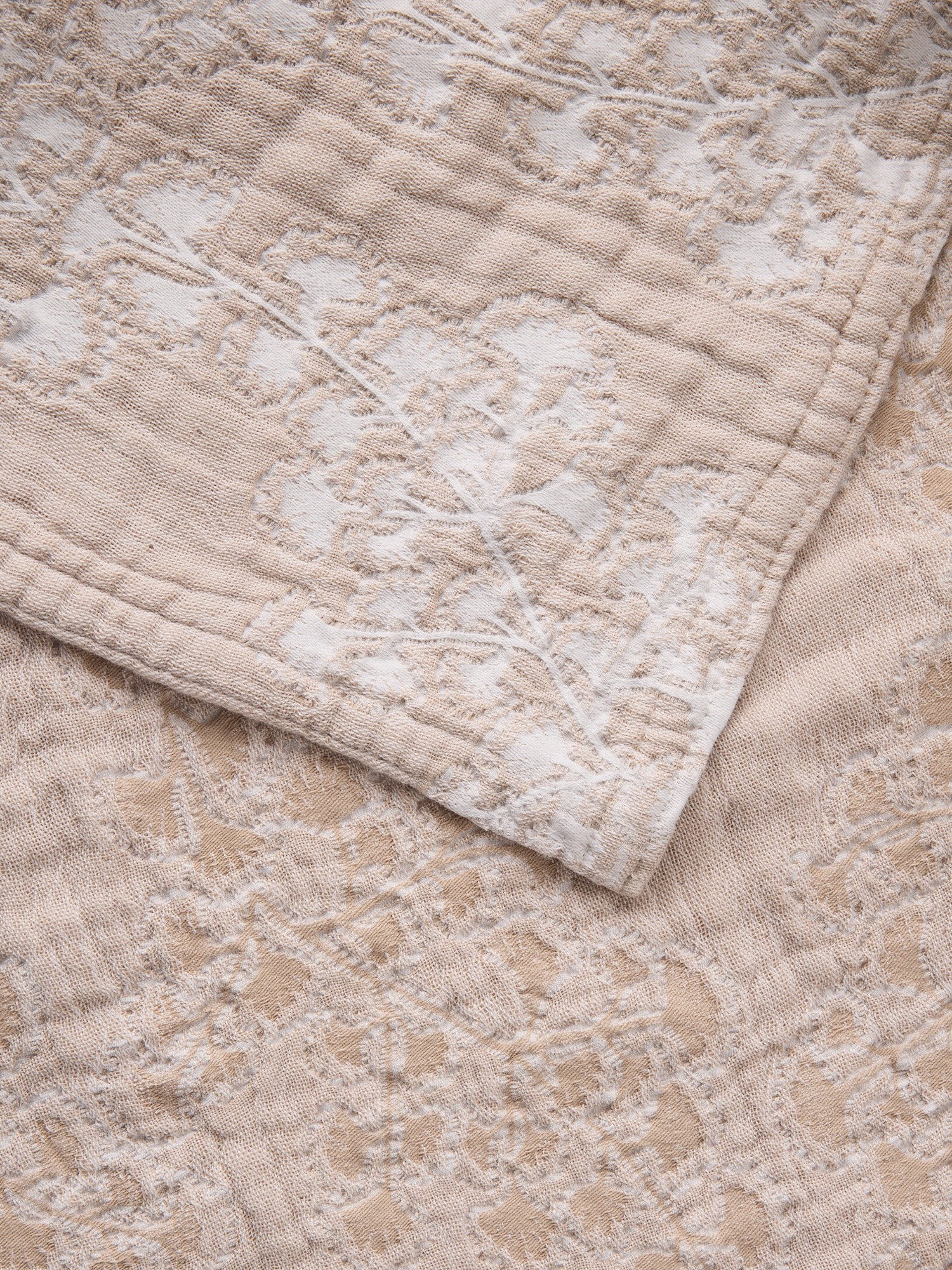 Copriletto in puro cotone motivo ortensie, Beige, large image number 1