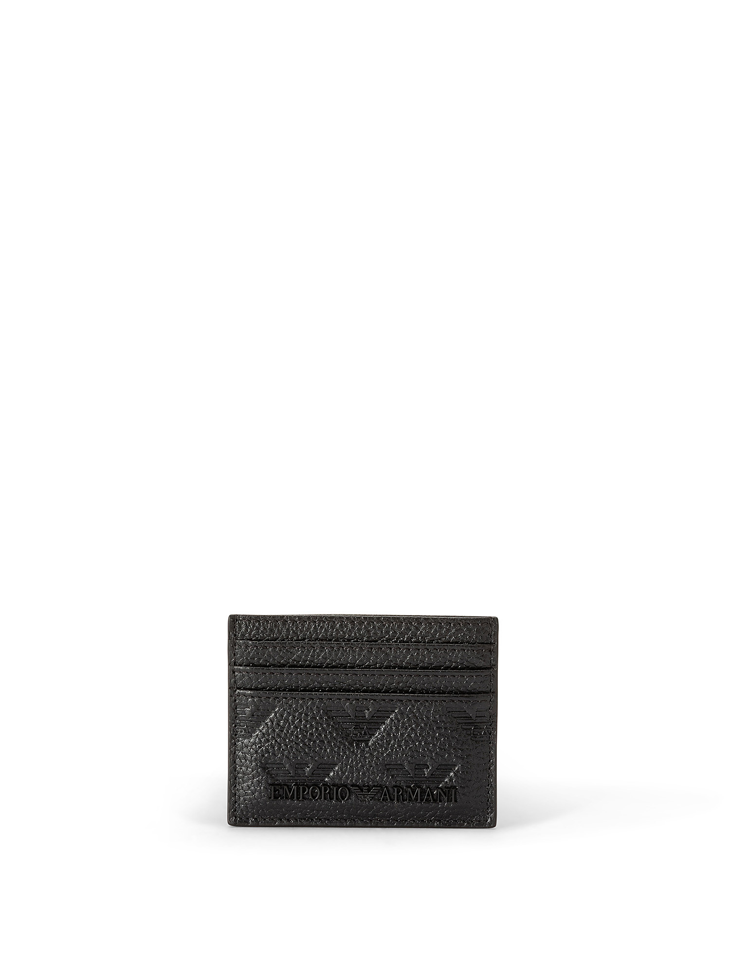 Emporio Armani - Leather card holder with all-over Eagle logo, Black, large image number 0