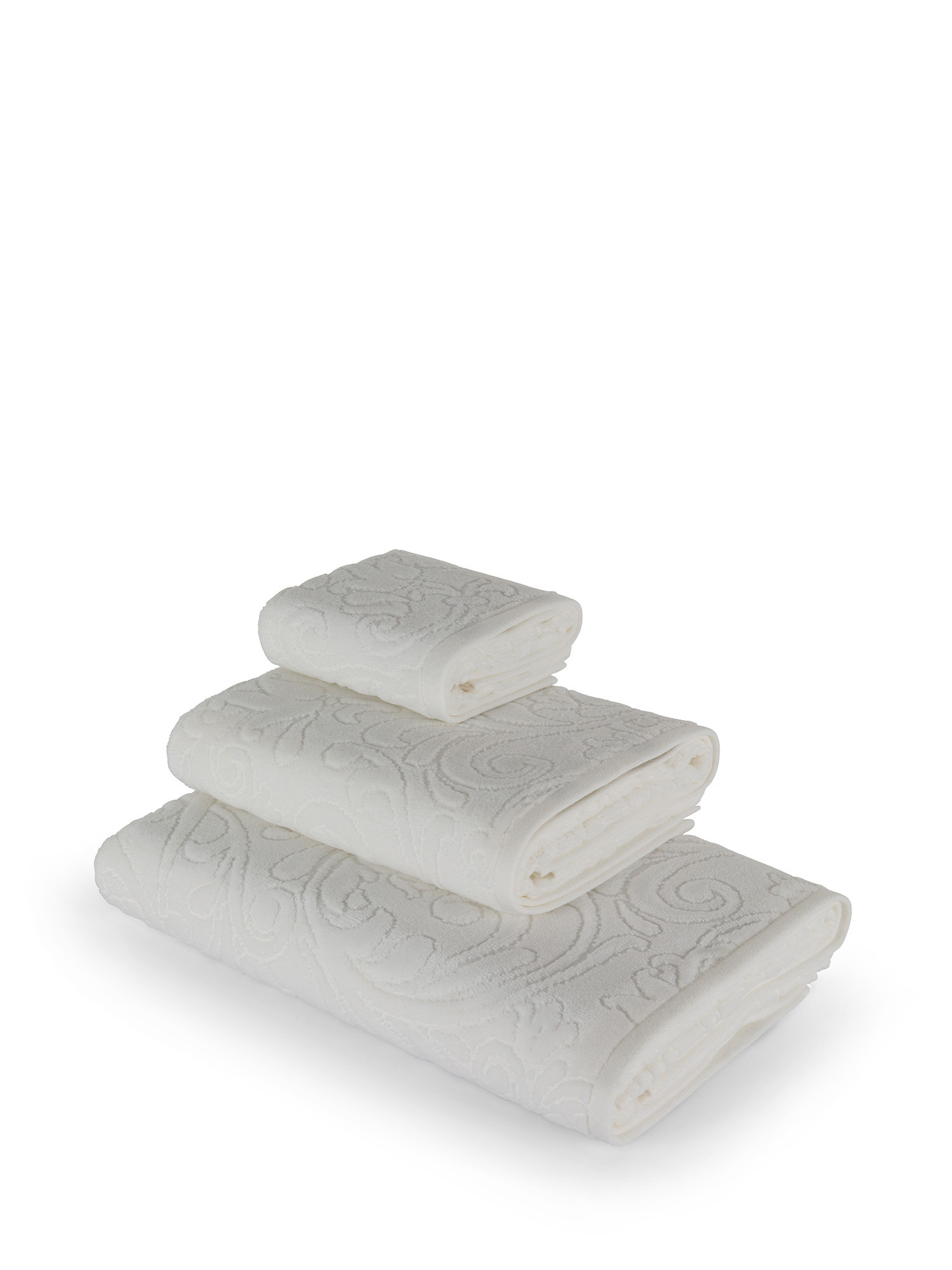 Asciugamano puro cotone lavorazione a fiori, Bianco, large image number 0