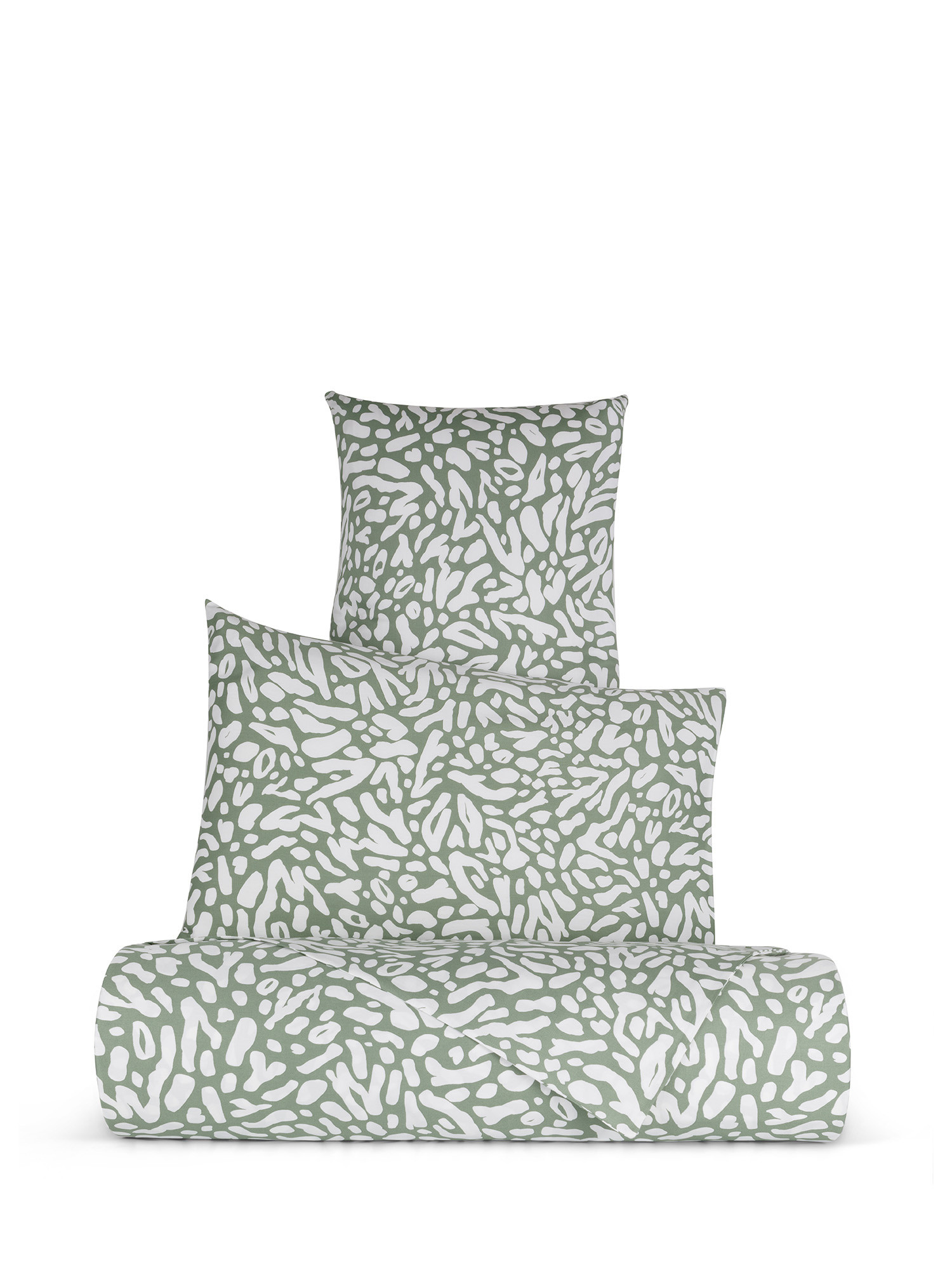 Parure copripiumino raso di cotone fantasia astratta, Verde, large image number 0