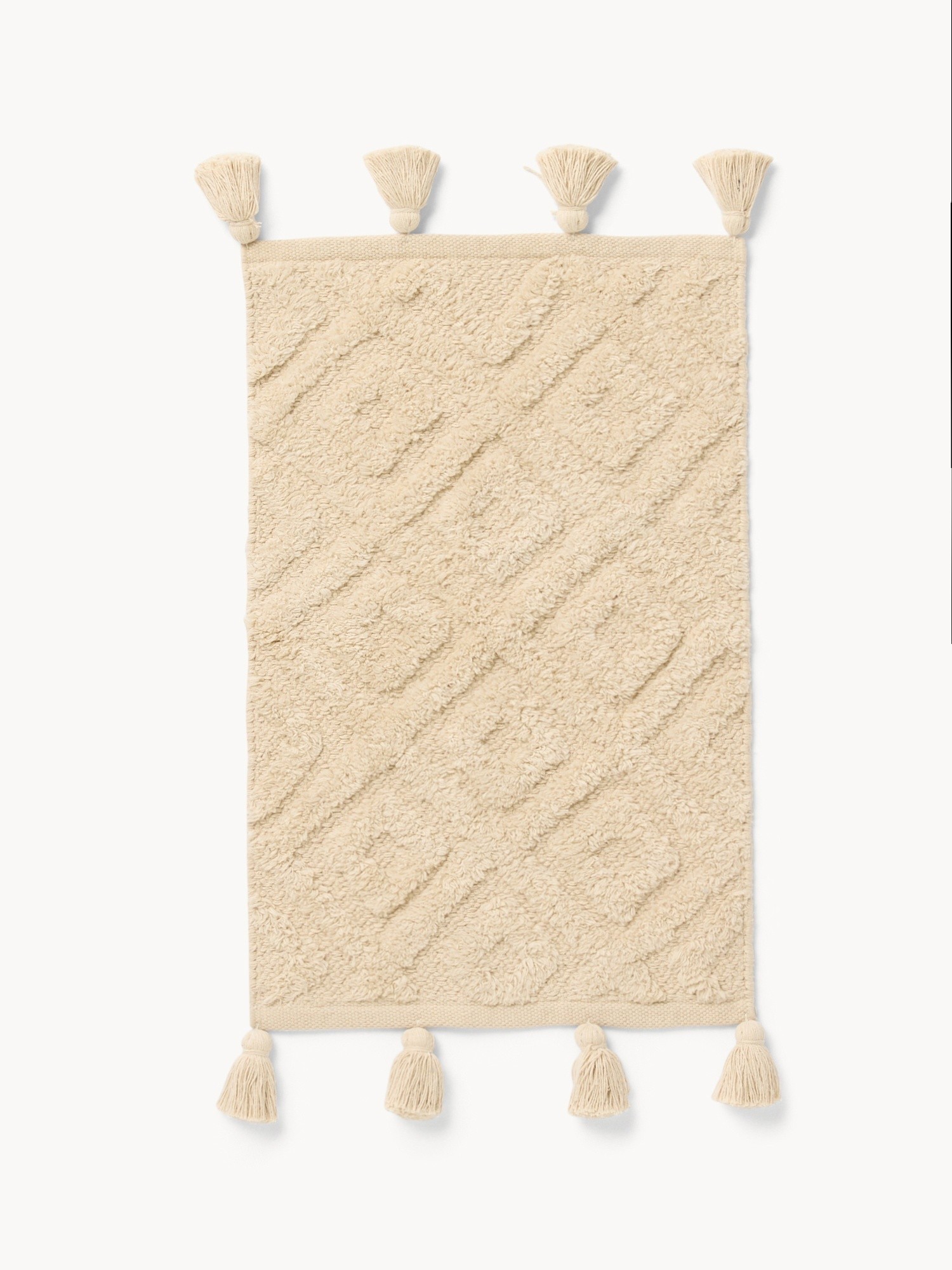 Tufted rug with geometric pattern and tassels - Discounted Price, Beige, large image number 0