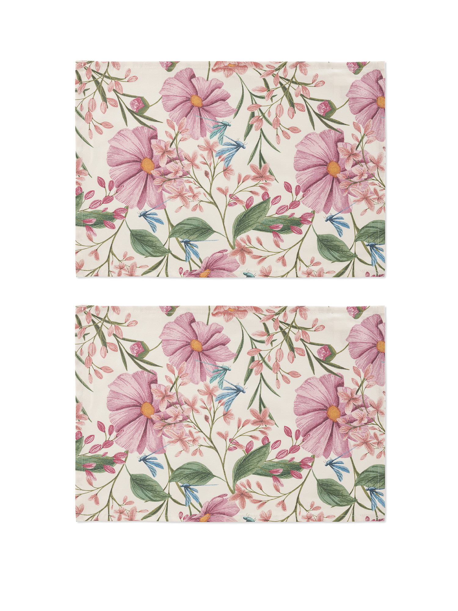 Set of 2 floral print 100% cotton placemats, Pink, large image number 0