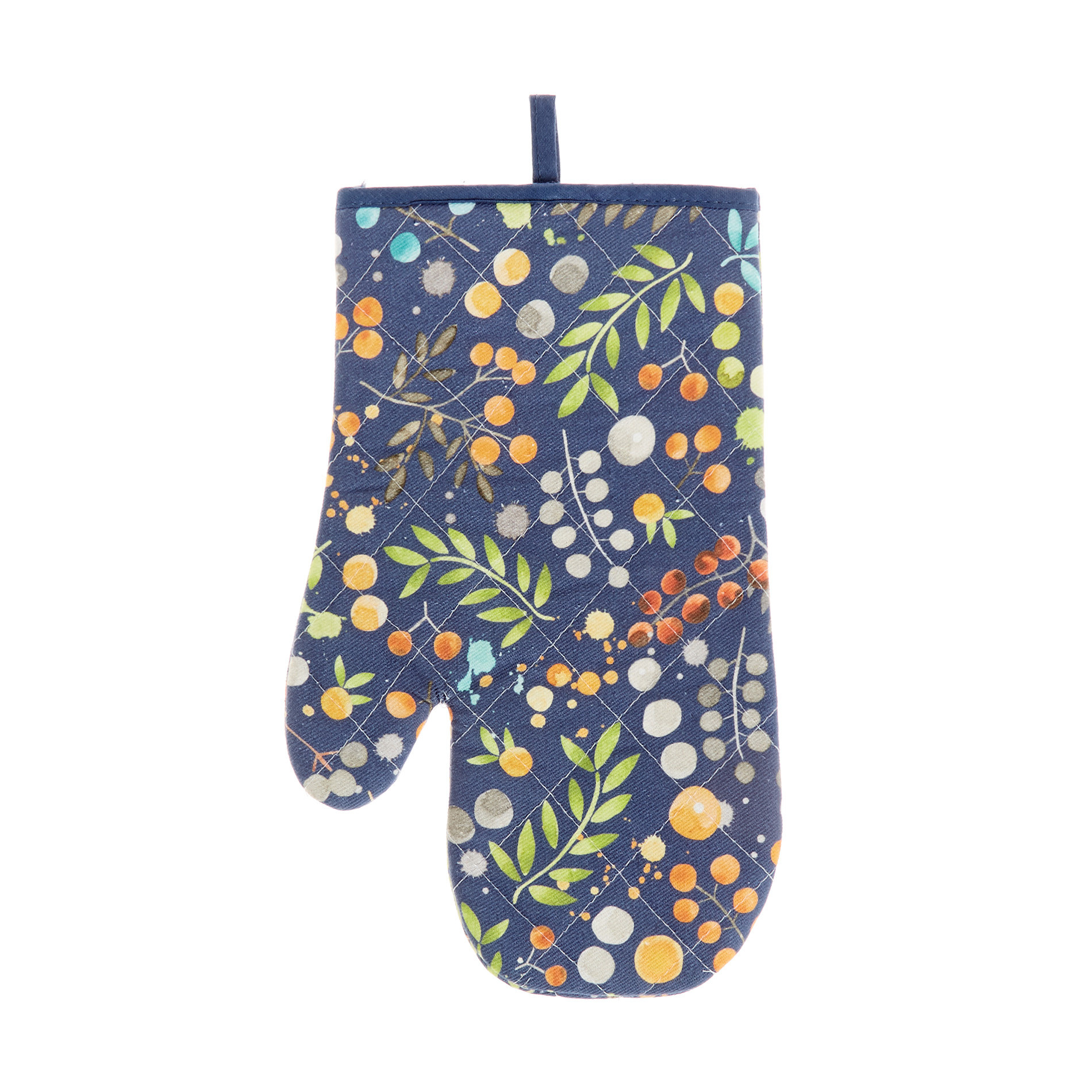 Oven mitt in cotton twill with flowers print, Blue, large image number 0