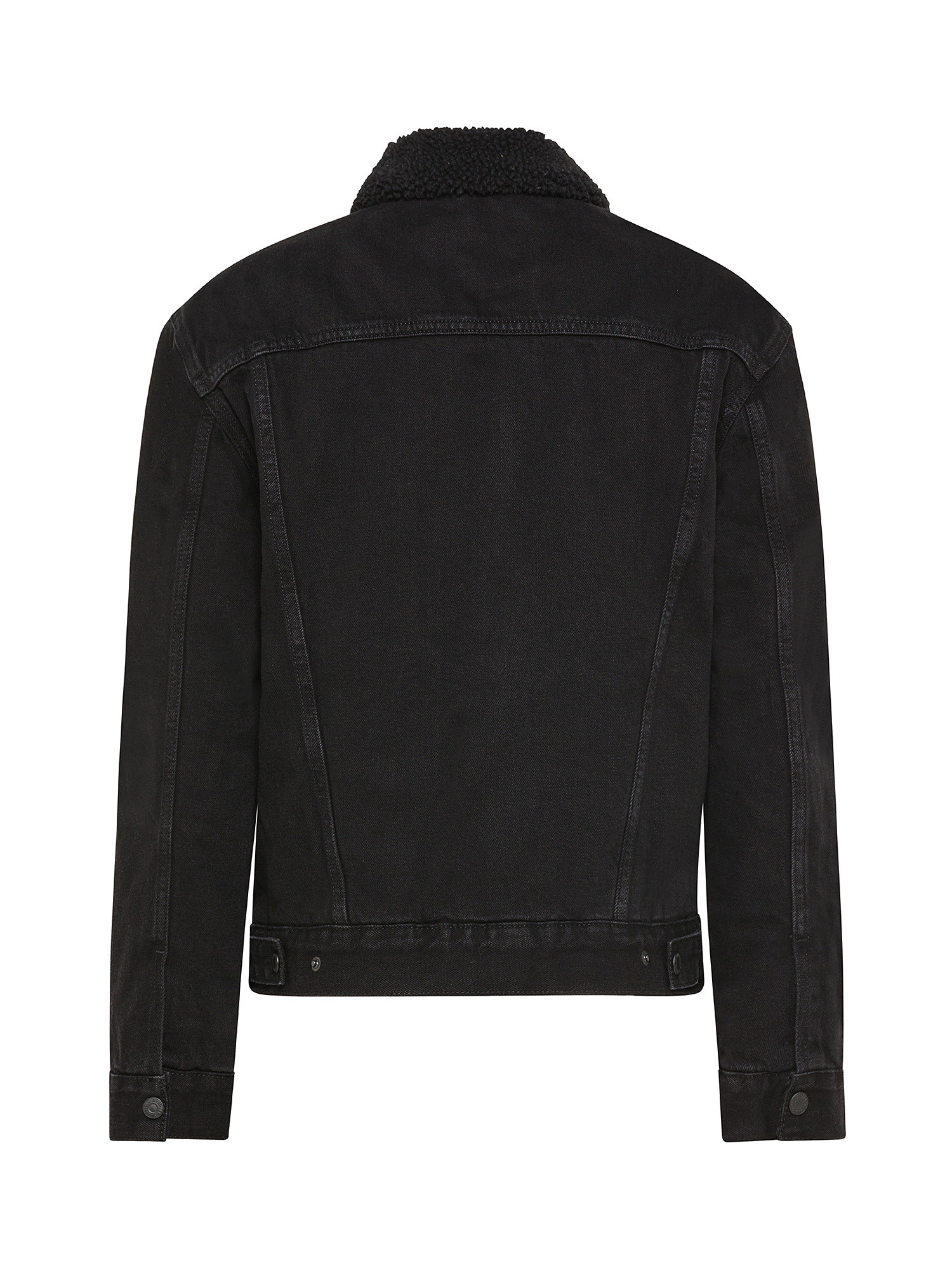 Denim jacket with faux fur collar, Black, large image number 1