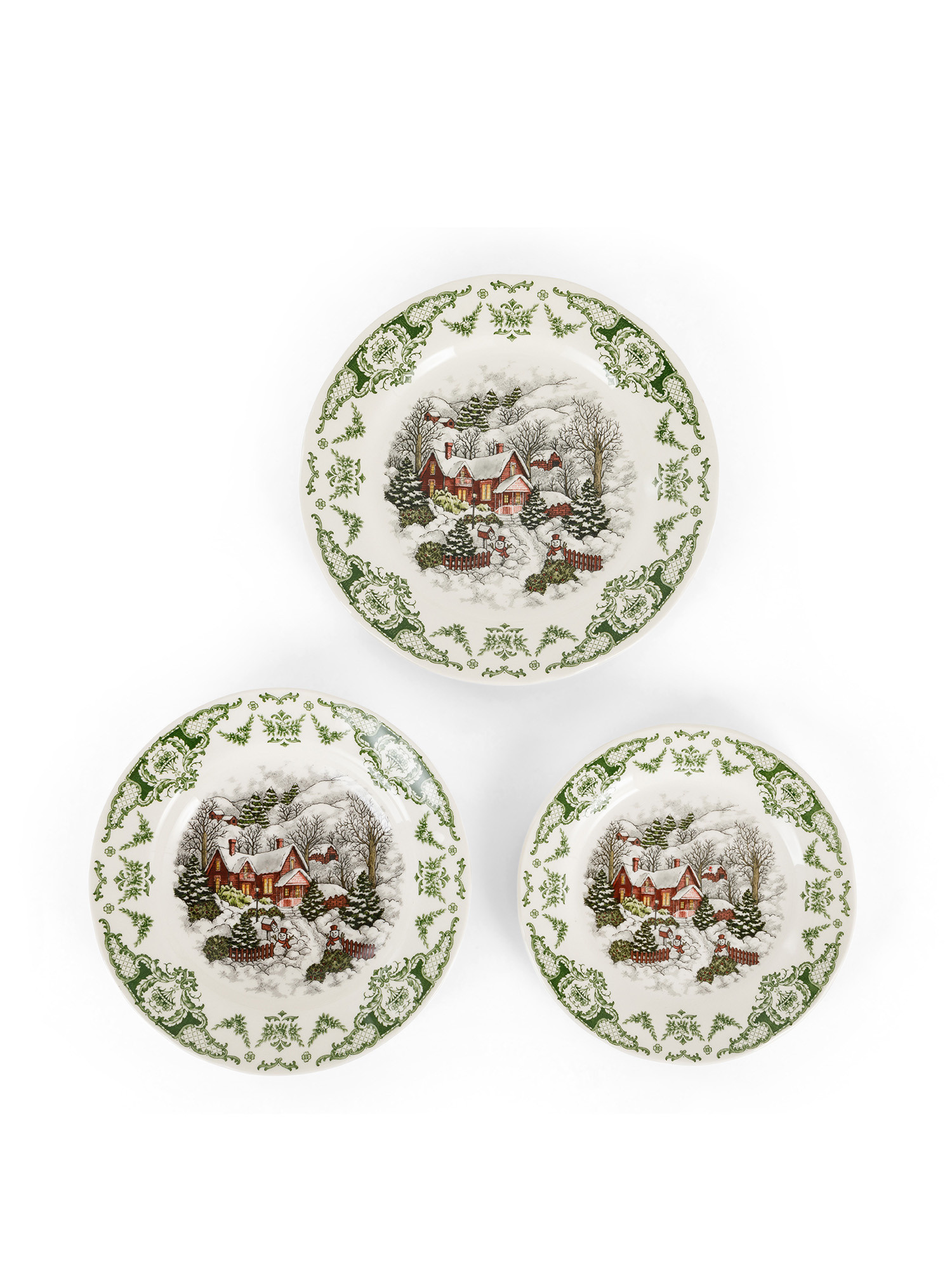 Set of 18 Christmas landscape ceramic plates, White, large image number 1
