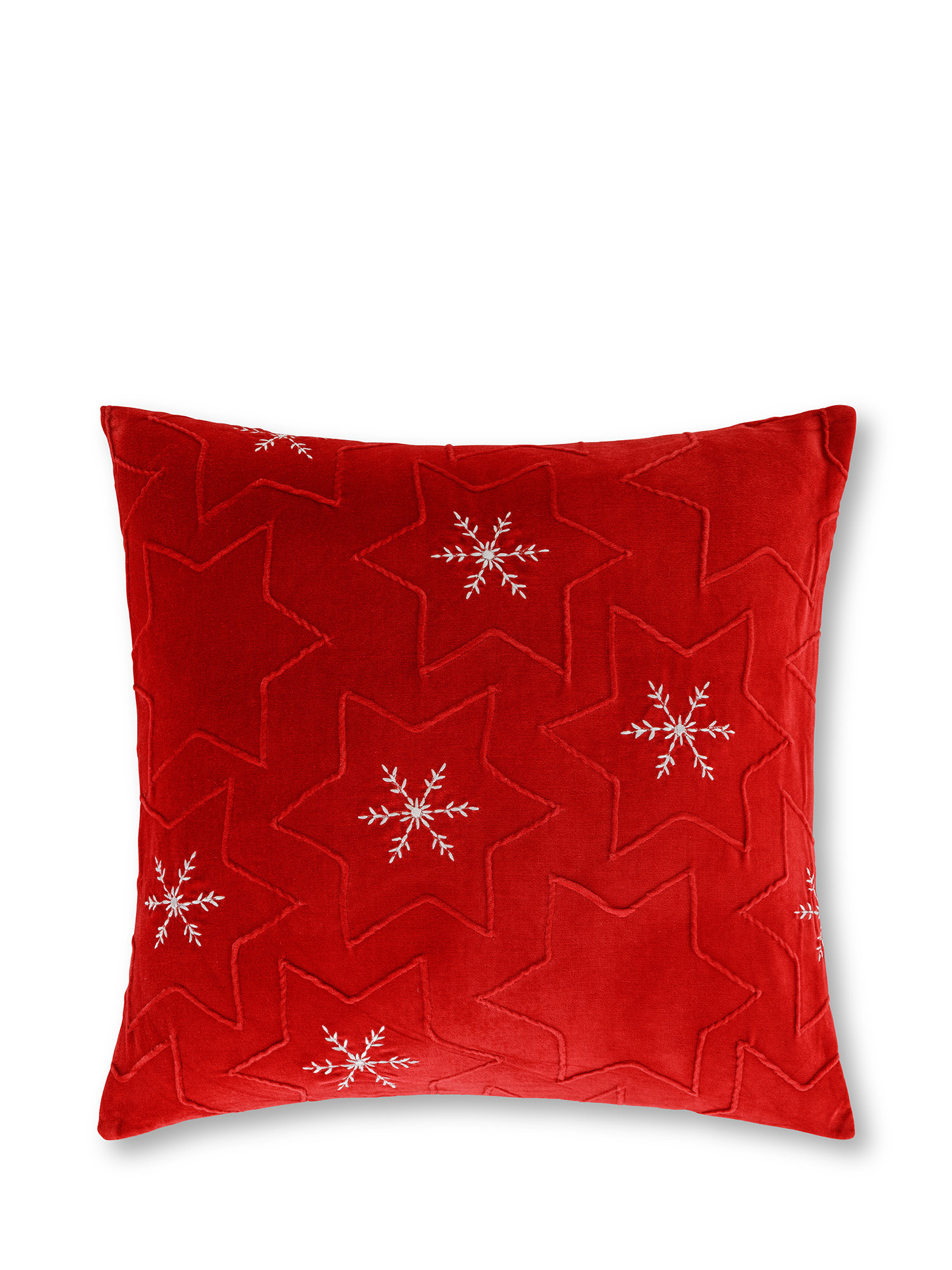 Velvet cushion with embossed stars 45x45 cm, Red, large image number 0