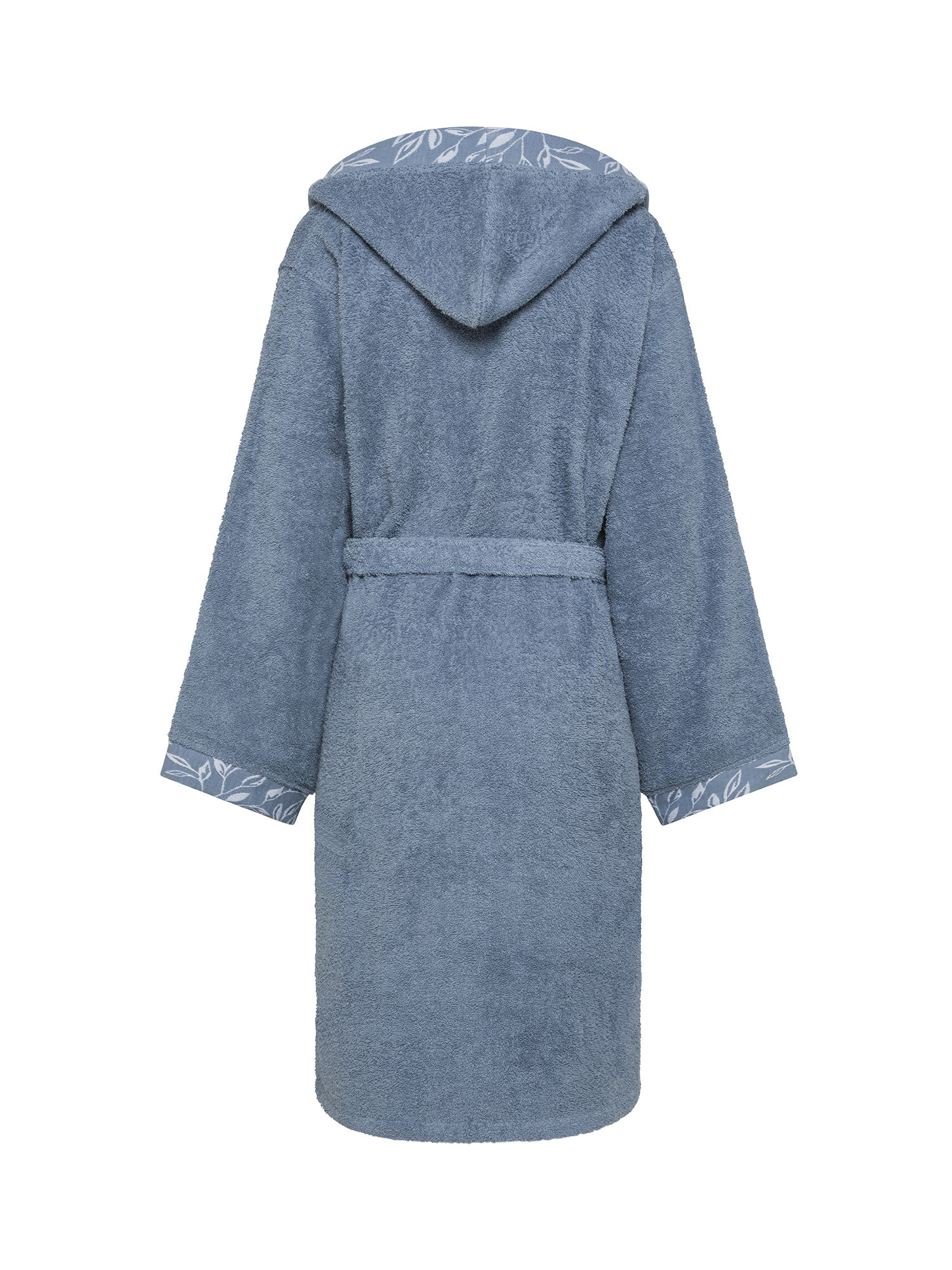 Cotton terry bathrobe with jacquard edge, Blue Dark, large image number 1