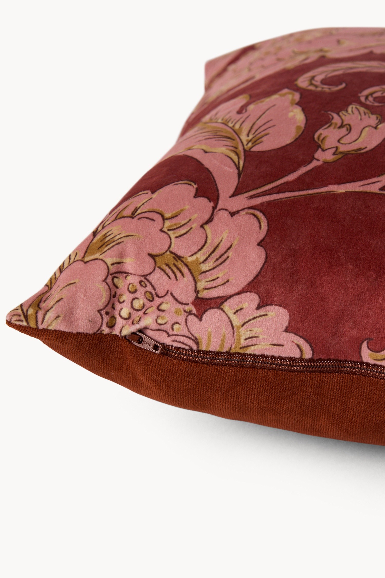 Velvet Pillow with Floral Print, 45x45cm - Discounted Price, Pink, large image number 2