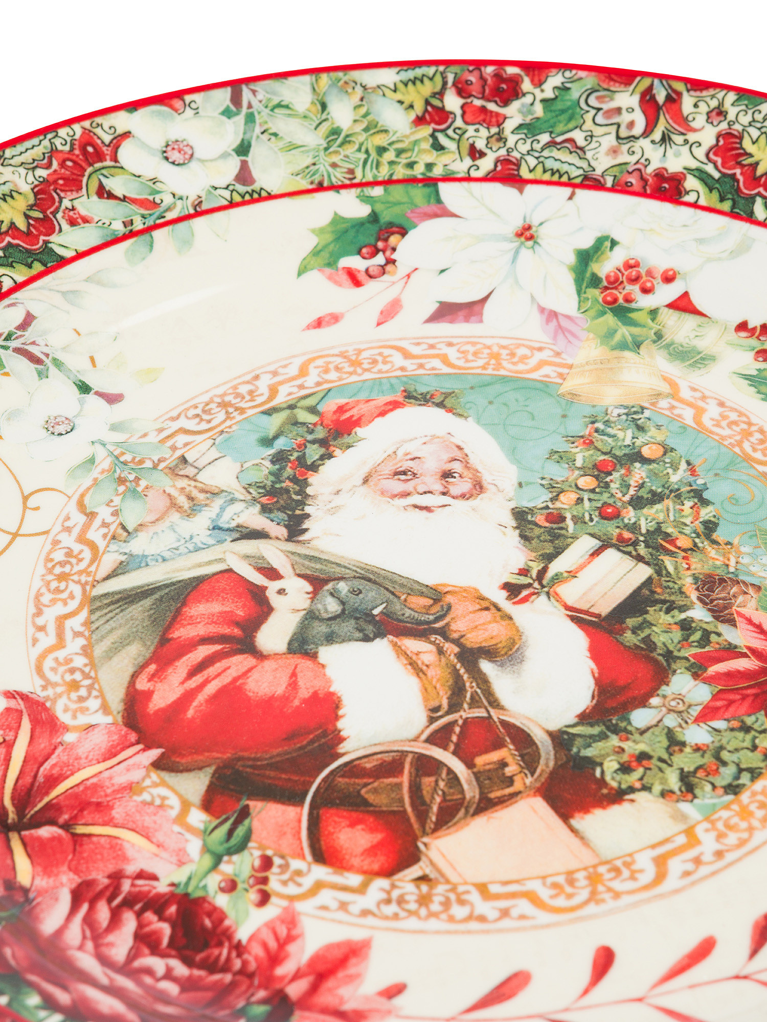 Piatto da portata new bone china vintage, Bianco/Rosso, large image number 1